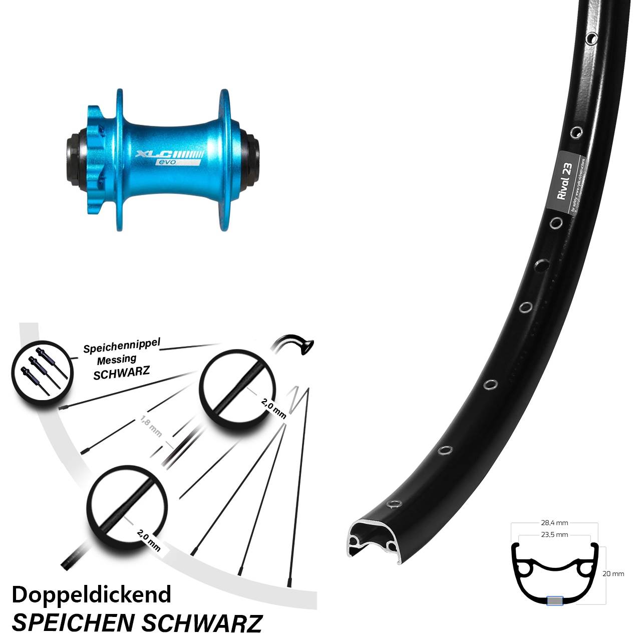650B Ryde Rival 23 XLC blau Disc Laufrad 15x100