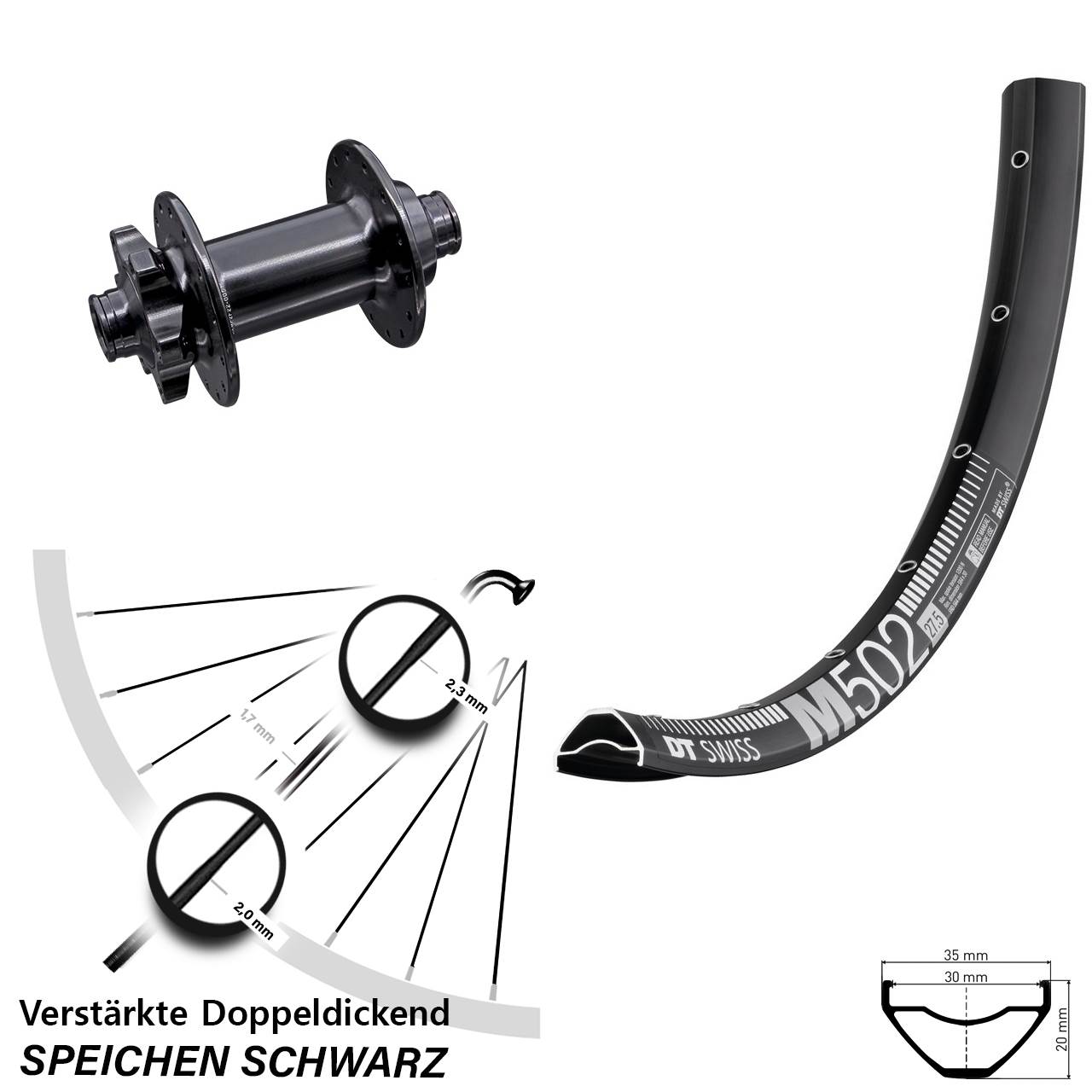 Vorderrad 6-Loch 29 Zoll DT Swiss M502 Aivee 15x110 Boost