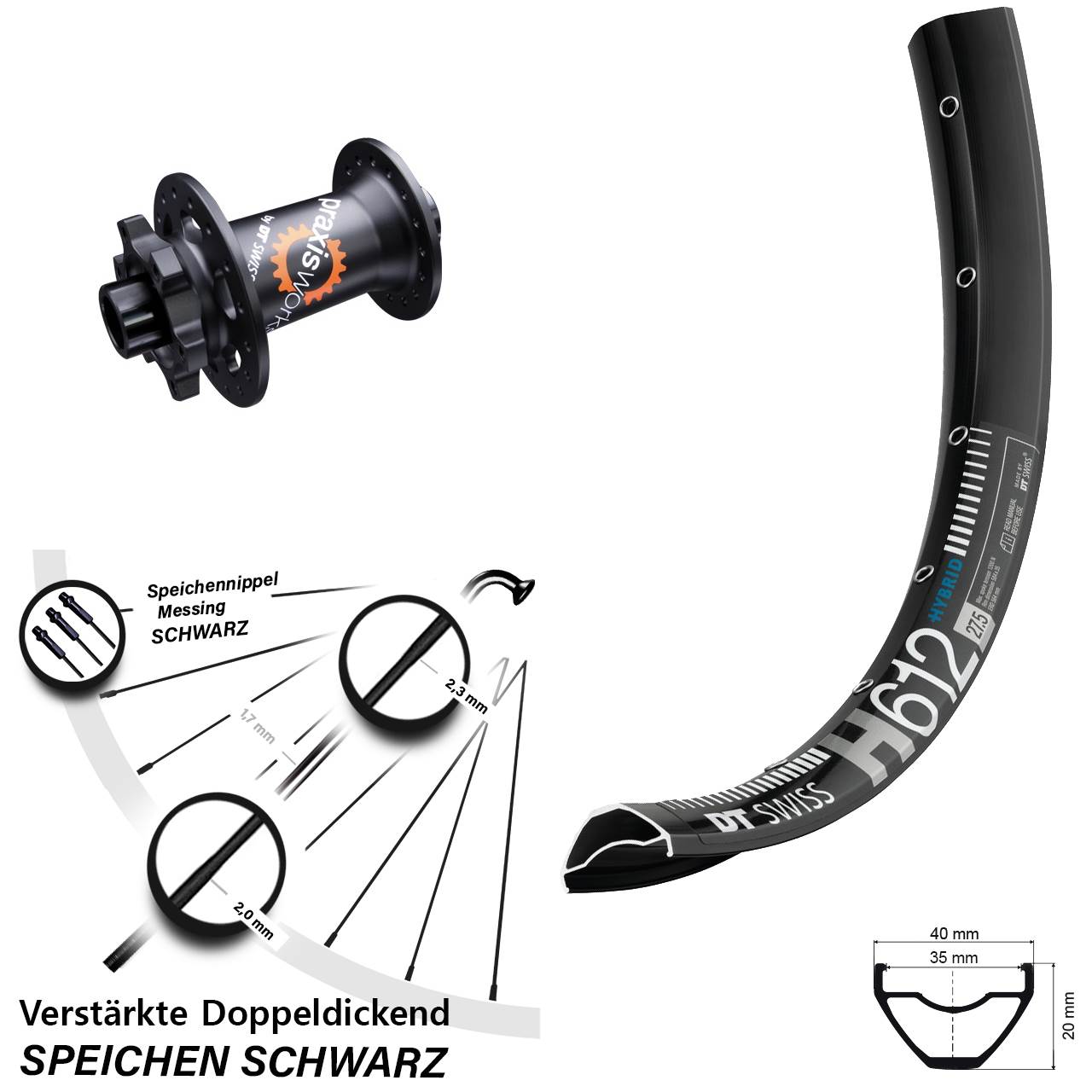 Disc Vorderrad 27,5 Zoll DT Swiss H612-350 15x100