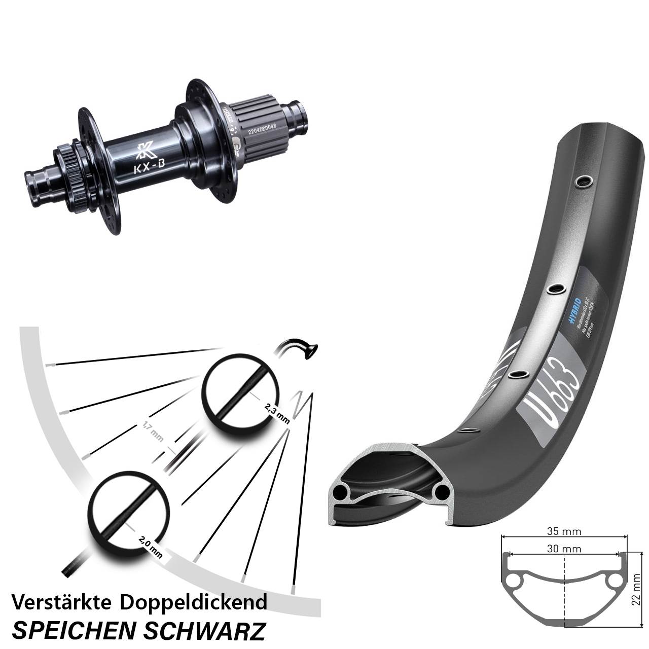 DT Swiss U 663 KX-B Stahlachse 26 Zoll Disc Laufrad 12x148 Boost Micro Spline