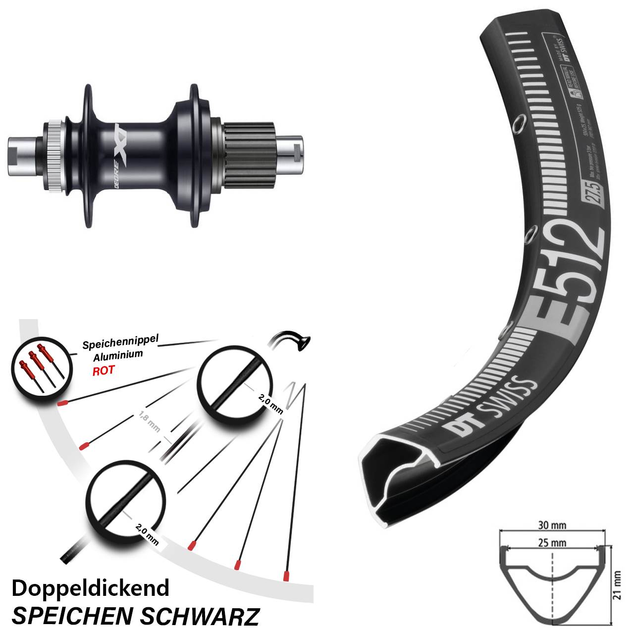 27,5 Zoll DT Swiss E512 Shimano XT Disc Laufrad 12x142 Micro Spline