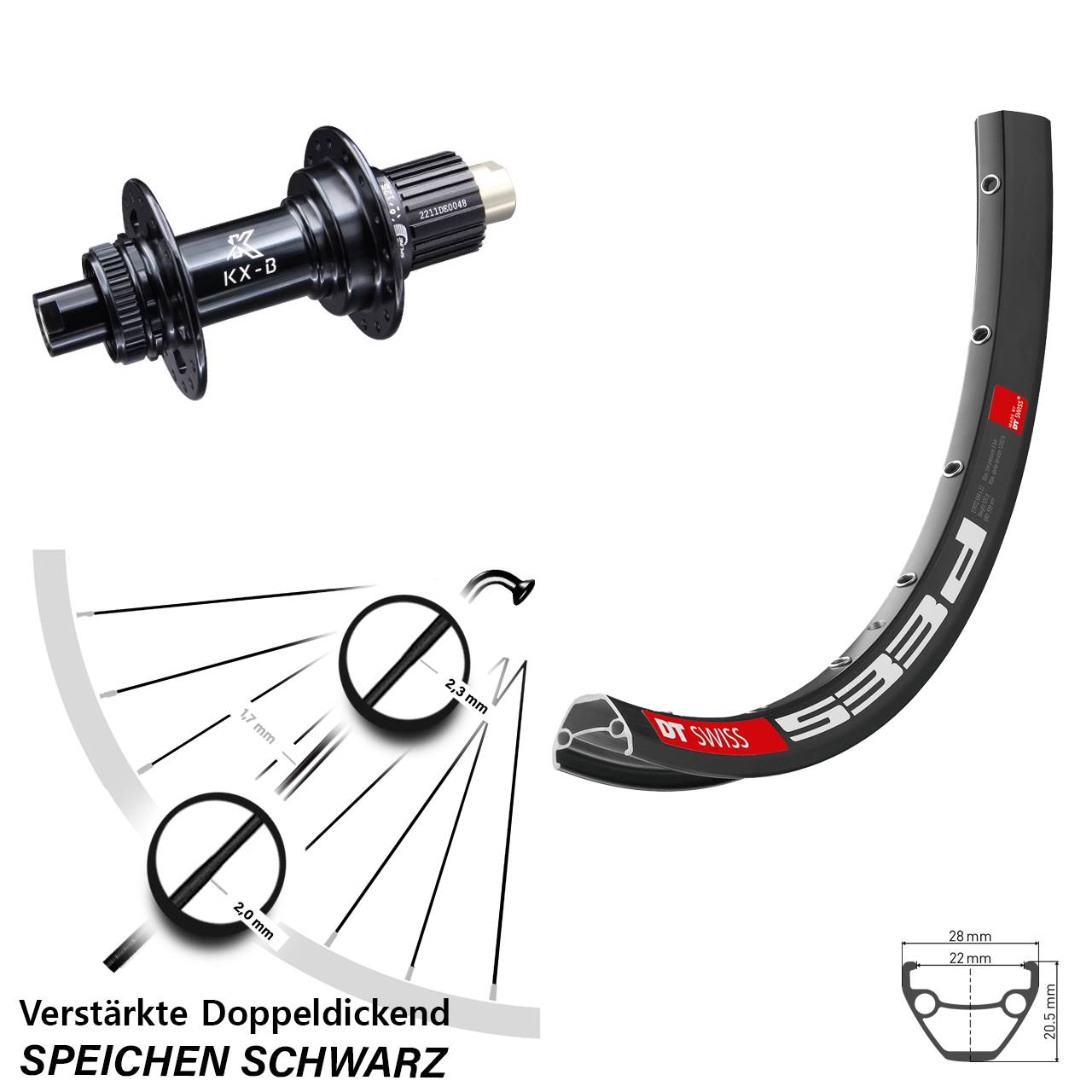 26 Zoll DT Swiss 533D Disc Hinterrad KX-B 12x148 Boost Centerlock Micro Spline