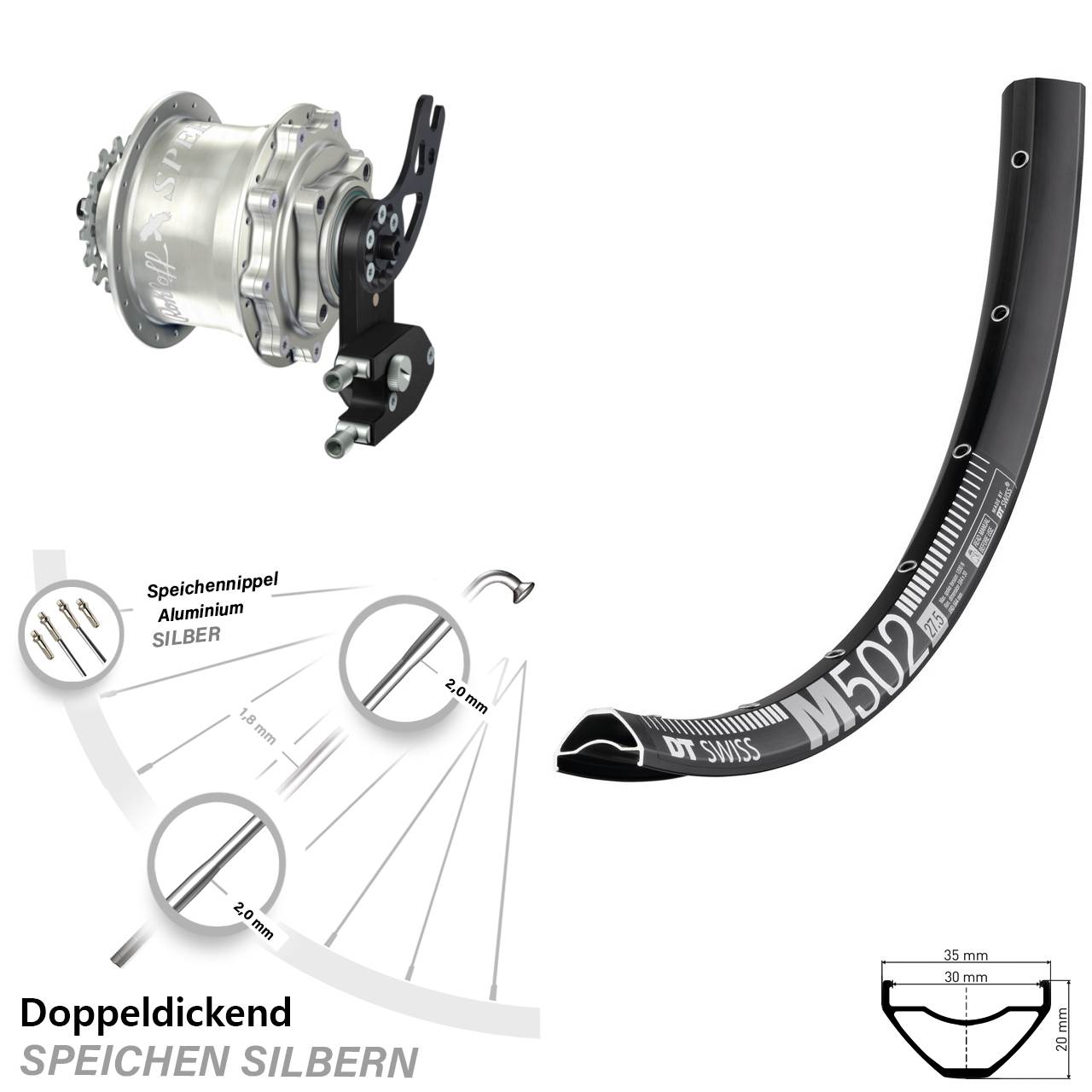 Disc Laufrad 27,5 Zoll DT Swiss M 502 Rohloff Speedhub 500/14 CC DB PM