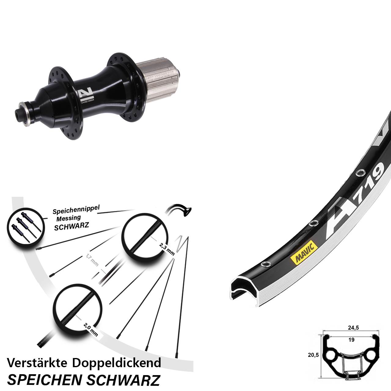 Hinterrad 28 Zoll Mavic A 719 Novatec F162 Strong 8-12 fach HG QR