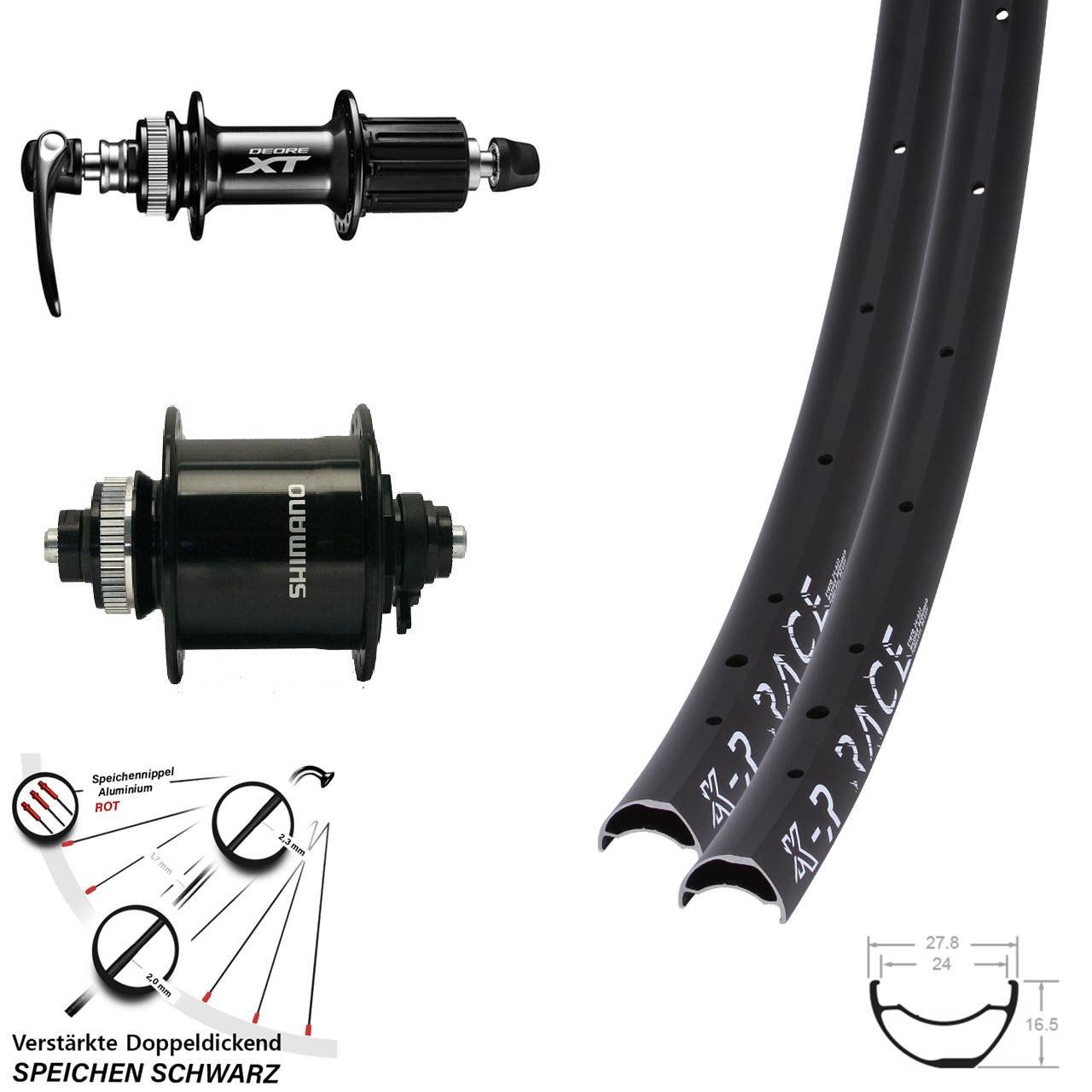 KX-R Race Shimano DH-UR700-3D XT 28 Zoll Laufradsatz Centerlock QR 8-11 fach HG