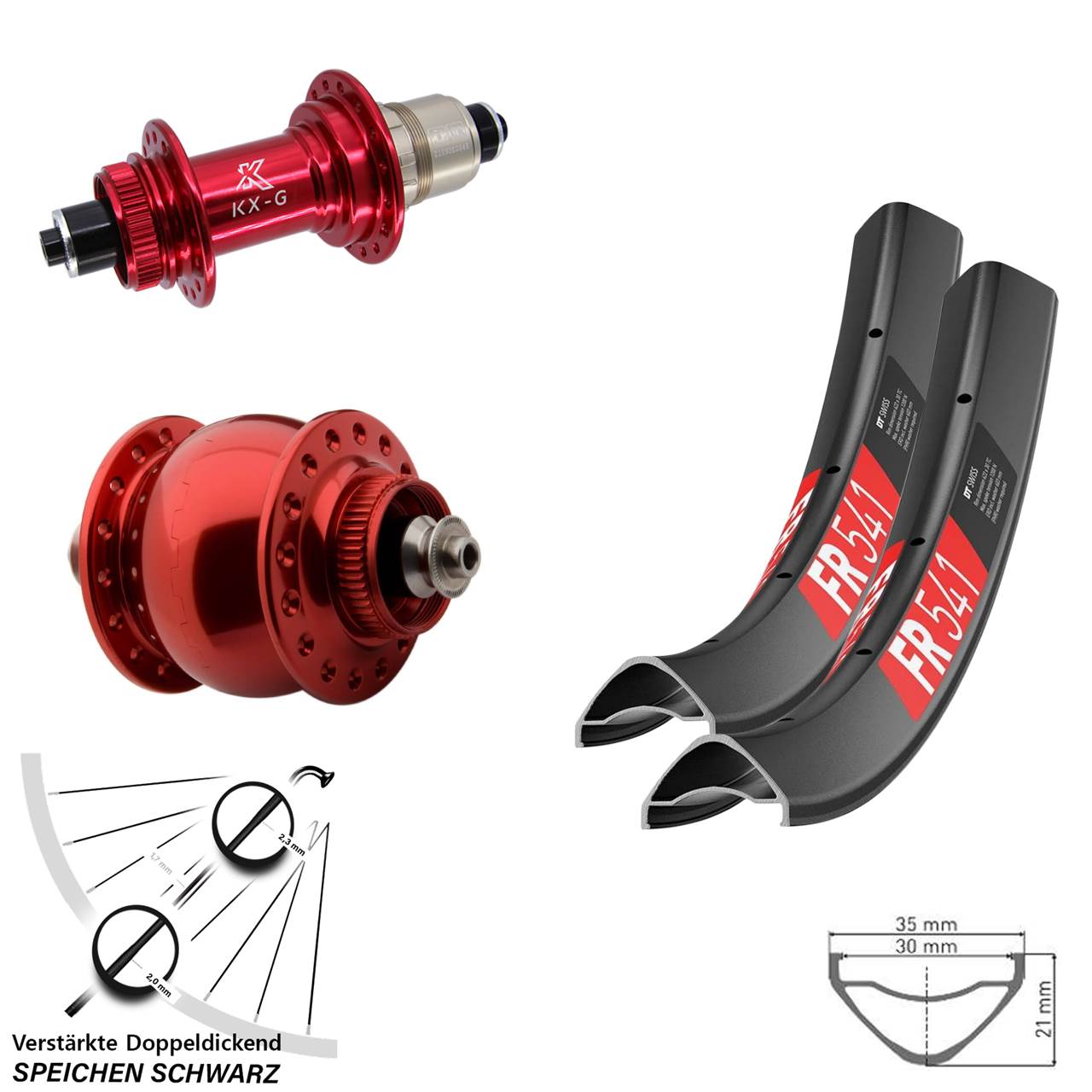 Laufradsatz Centerlock 29 Zoll DT Swiss FR541 KX-G rot SON 28 XDR QR