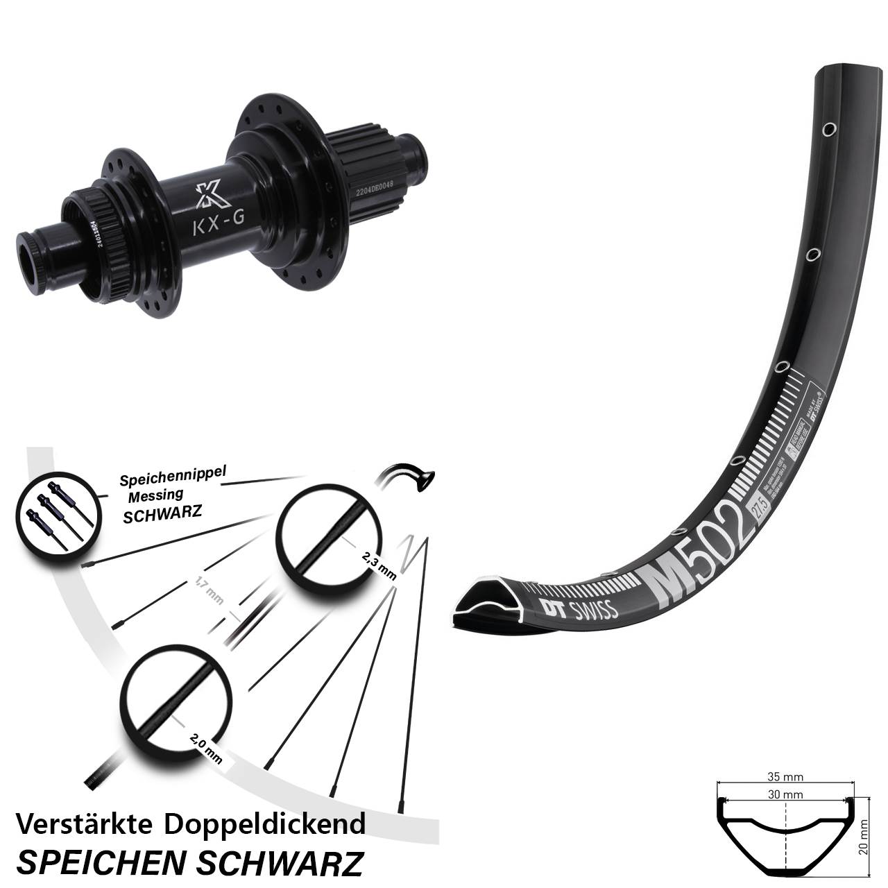 DT Swiss M 502 KX-GS verstärkt 27,5 Zoll Hinterrad Centerlock 12x142 Shimano Micro Spline