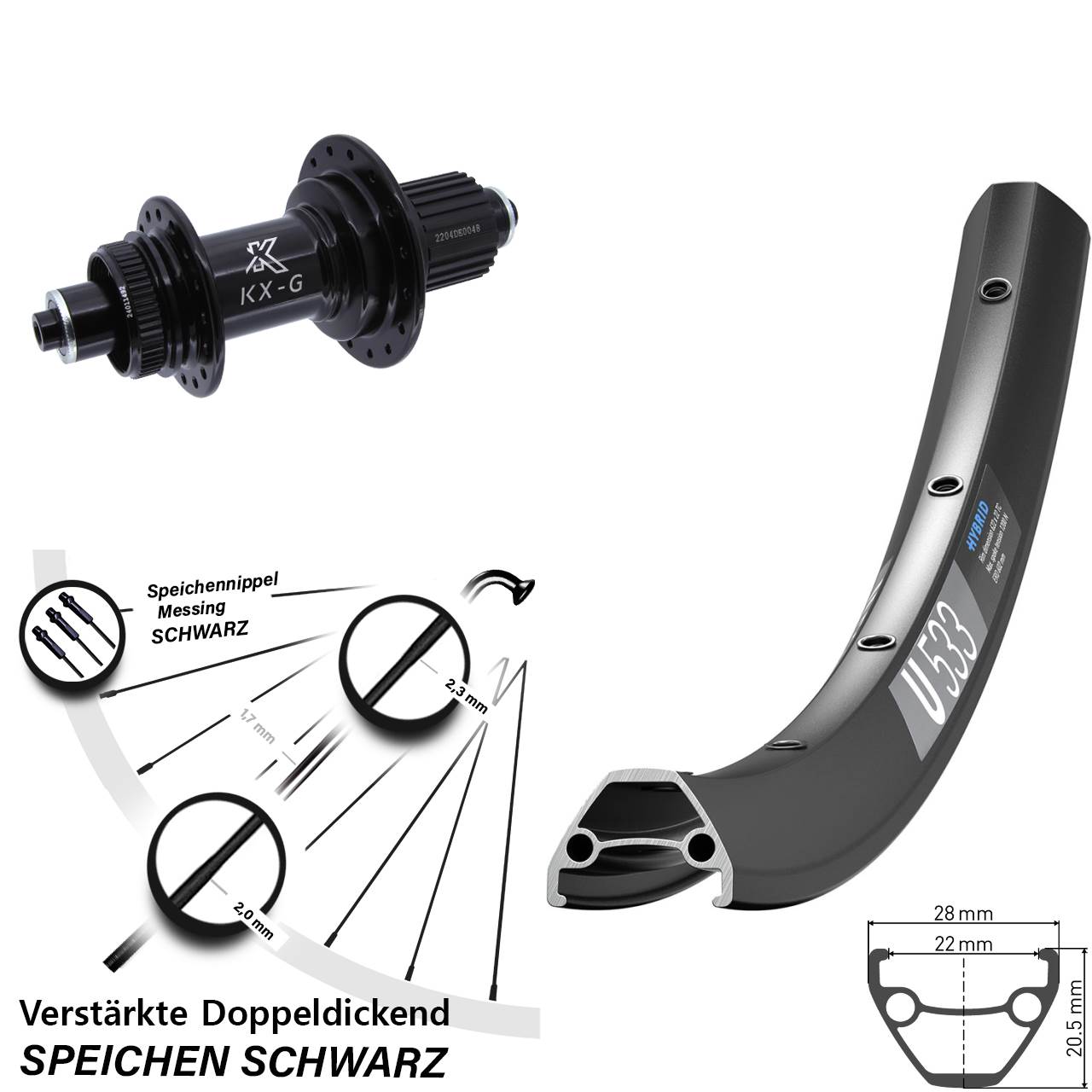 Centerlock Hinterrad für Schnellspanner 650B DT Swiss U533 KX-GS Heavy Duty Micro Spline