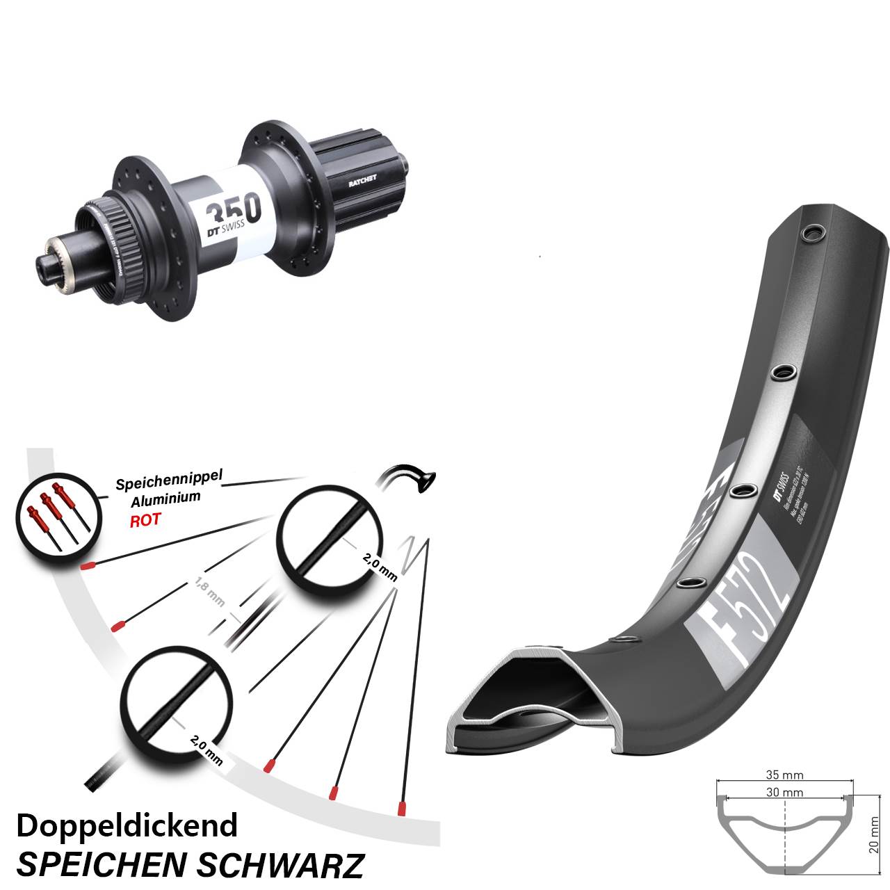 DT Swiss F572-350 27,5 Zoll Hinterrad Centerlock QR Boost 8-11 fach