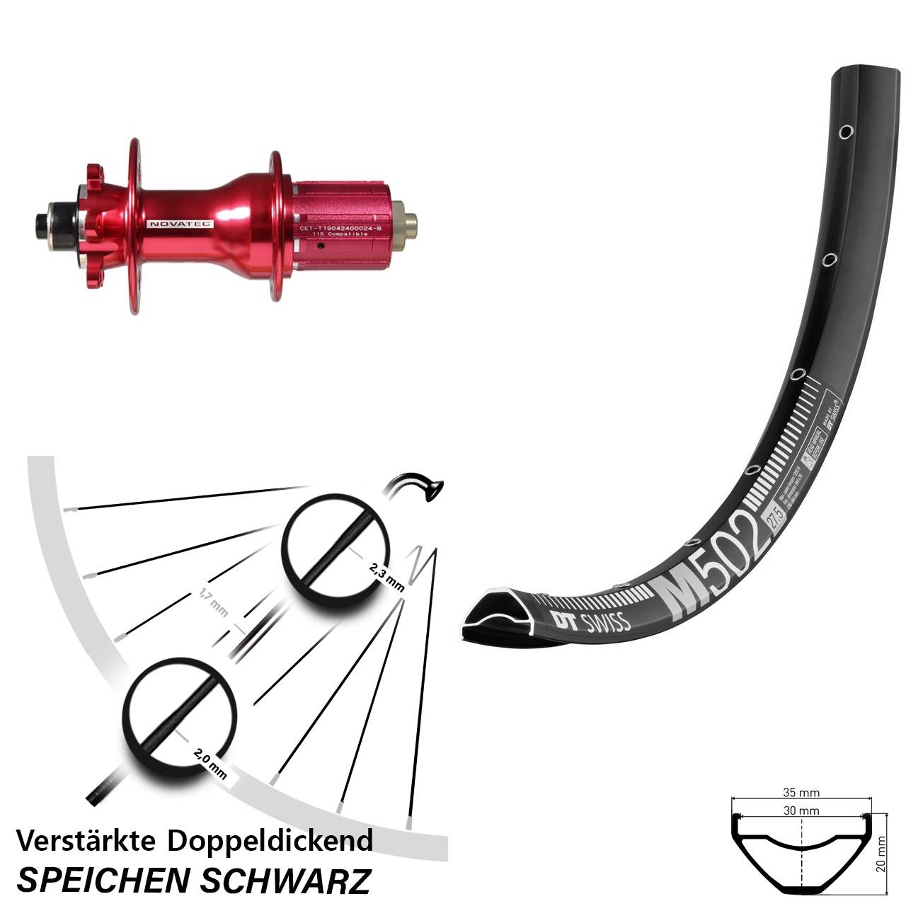 Disc Laufrad 29 Zoll DT Swiss M 502 Novatec D792 8-12 fach für Schnellspanner