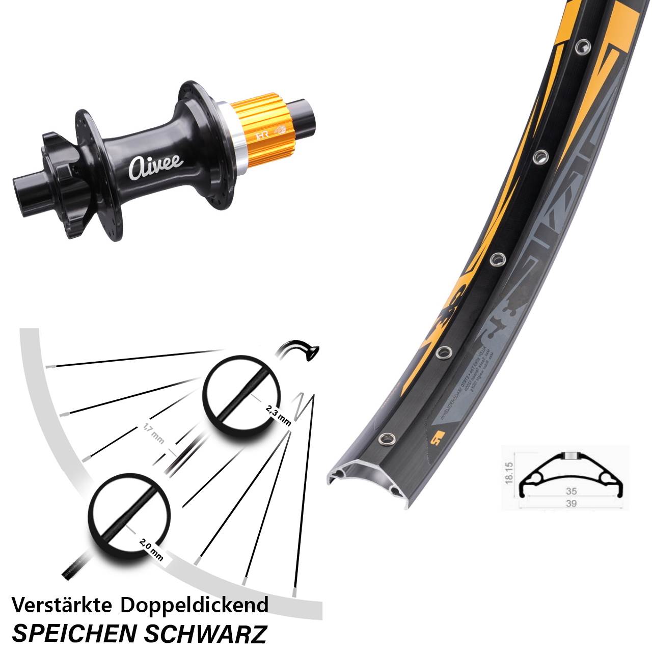 Disc Laufrad 27,5 Zoll Rodi TRYP 35 Aivee Micro Spline 12x148