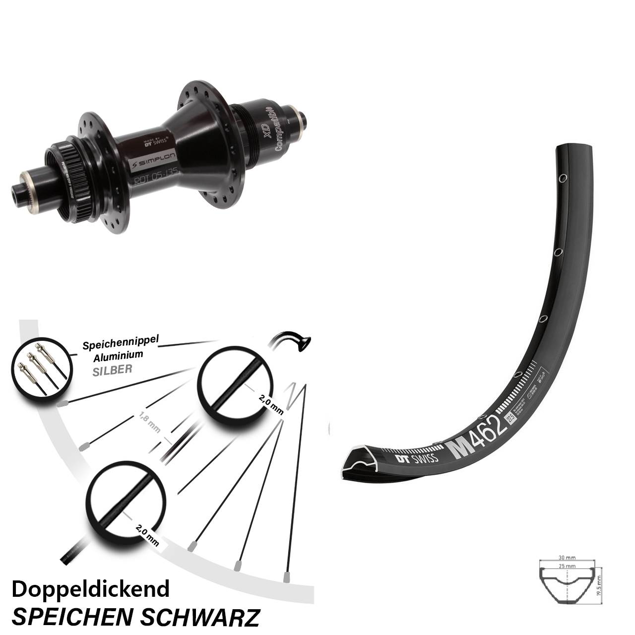 650B DT Swiss M462-370 Centerlock Hinterrad für Schnellspanner XD 11-12 fach