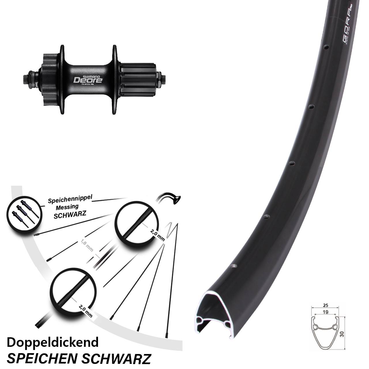 Disc Laufrad QR 28 Zoll Gora Plus Shimano FH-M525 8-11 fach HG