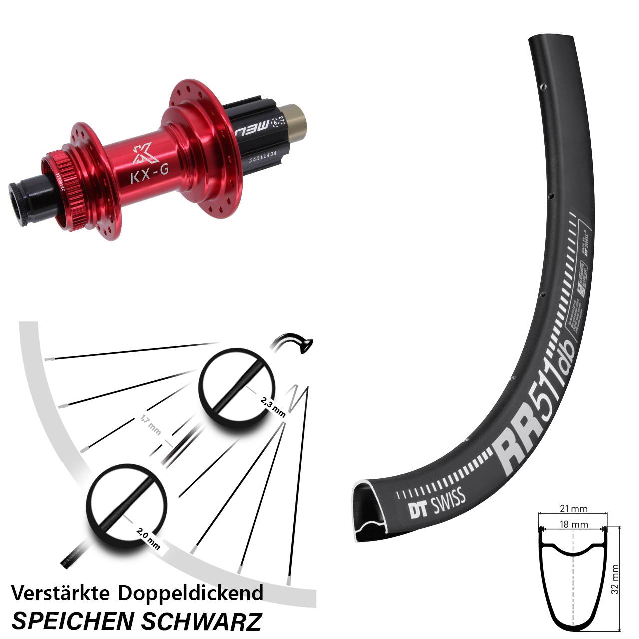 Hinterrad Centerlock 12x142 28 Zoll DT Swiss RR511 KX-G rot Campagnolo N3W