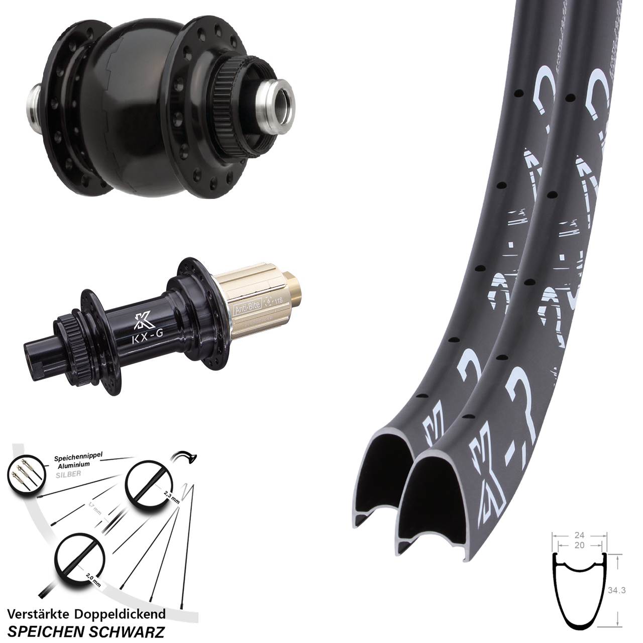 Laufradsatz Centerlock 28-29 Zoll KX-G-R Road SON delux 8-12 fach 12x100/142