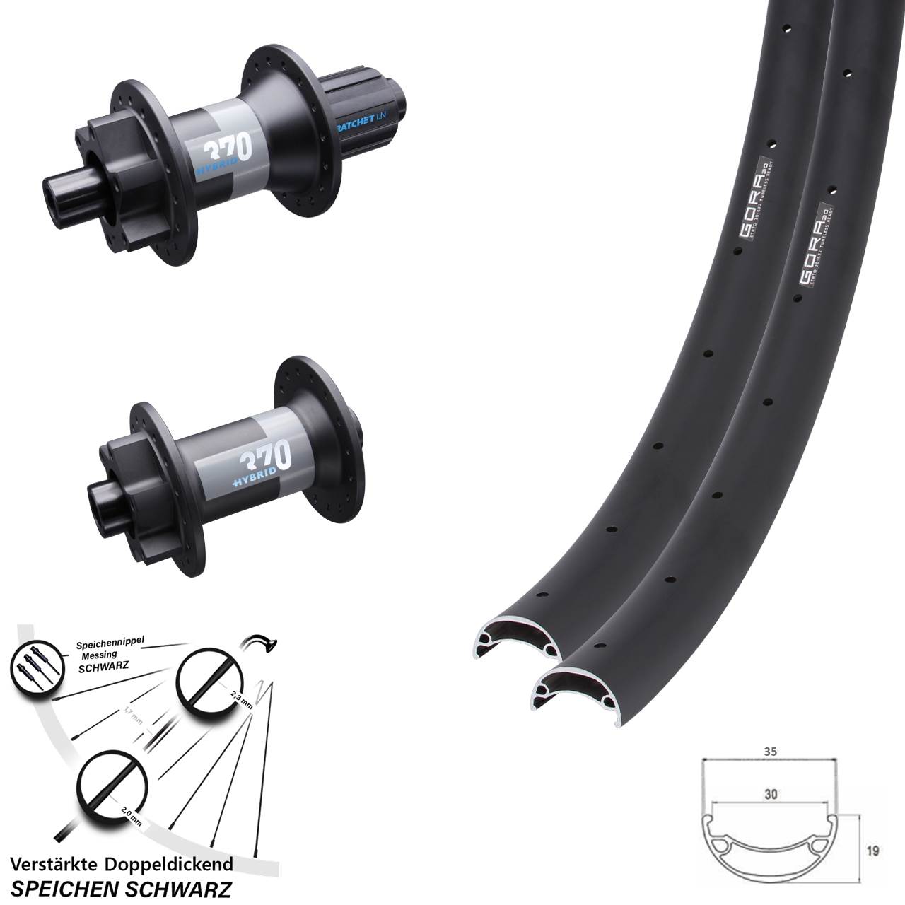 Laufradsatz 6-Loch 15x110 12x148 27,5 Zoll Gora 30 DT Swiss Hybrid 370 8-11 fach HG