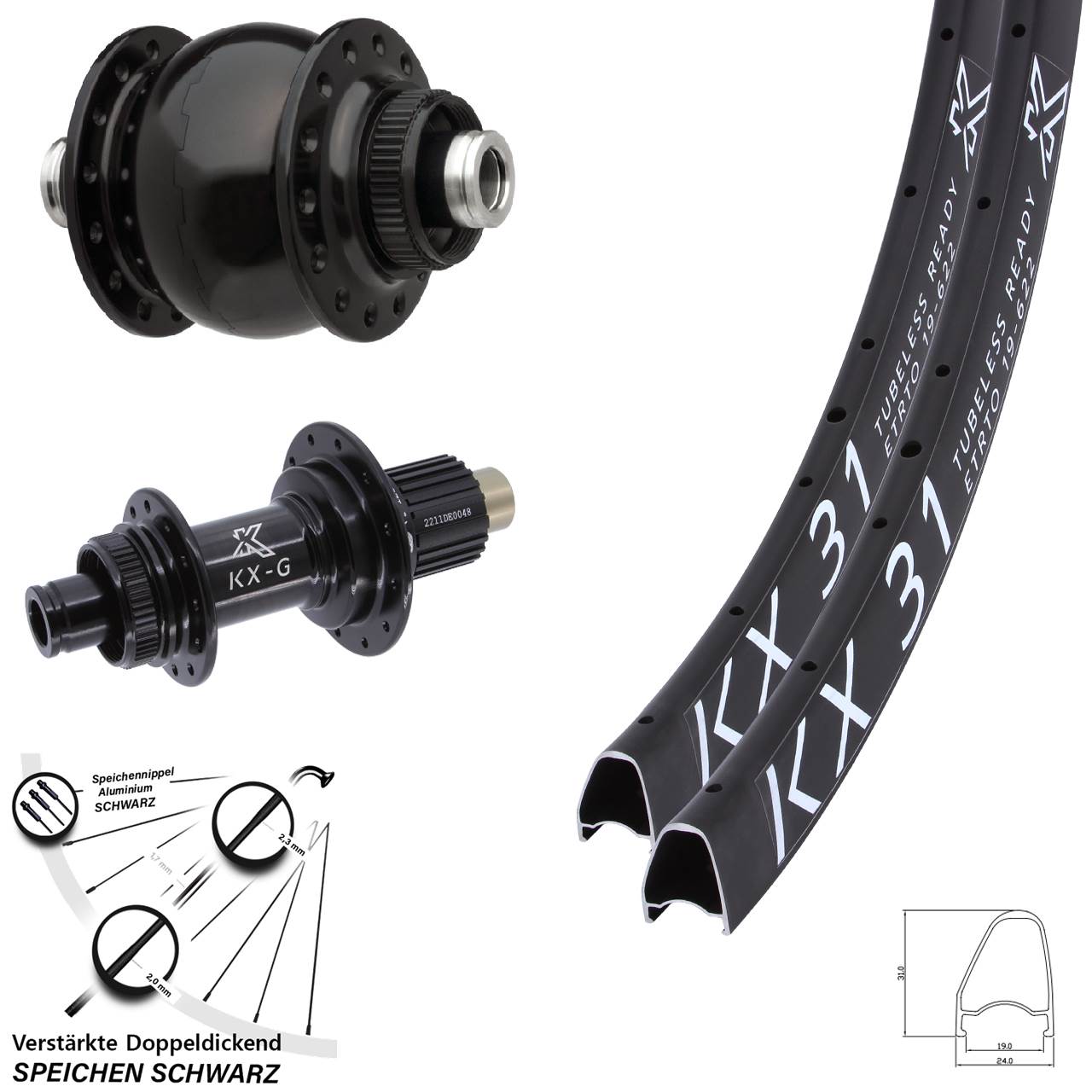 SON 28 Zoll KX-G 31 Offset Laufradsatz Centerlock 12x100/142 Micro Spline