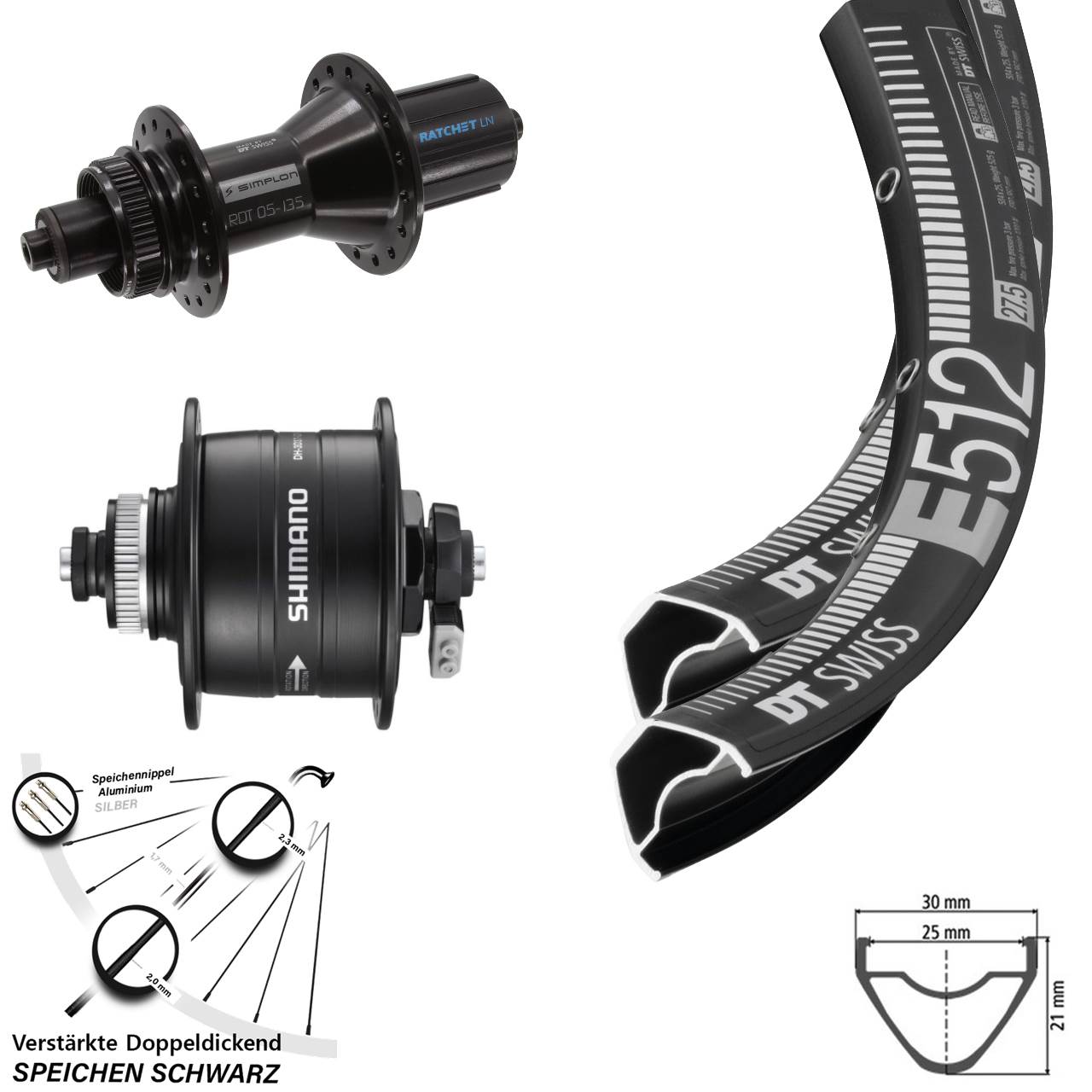 29 Zoll DT Swiss E512-370 Hybrid Shimano D37 Laufradsatz 8-11 fach