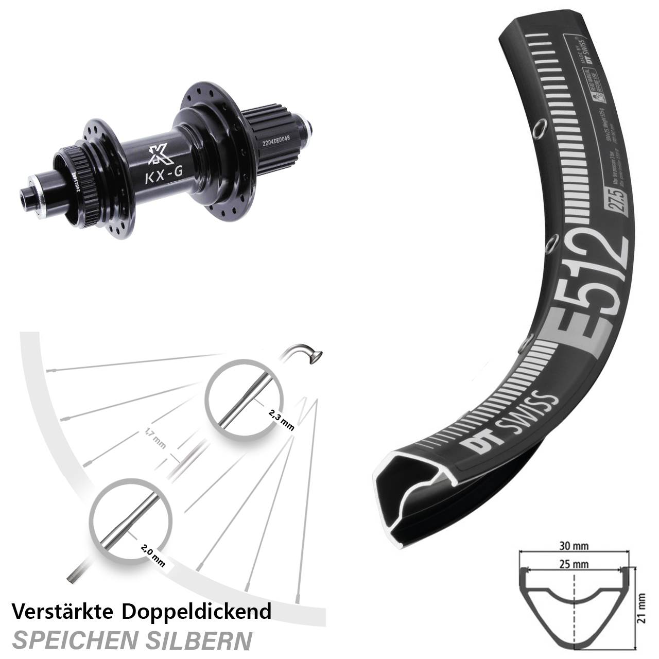 Centerlock Hinterrad 29 Zoll DT Swiss E 512 KX-GS verstärkt Micro Spline QR
