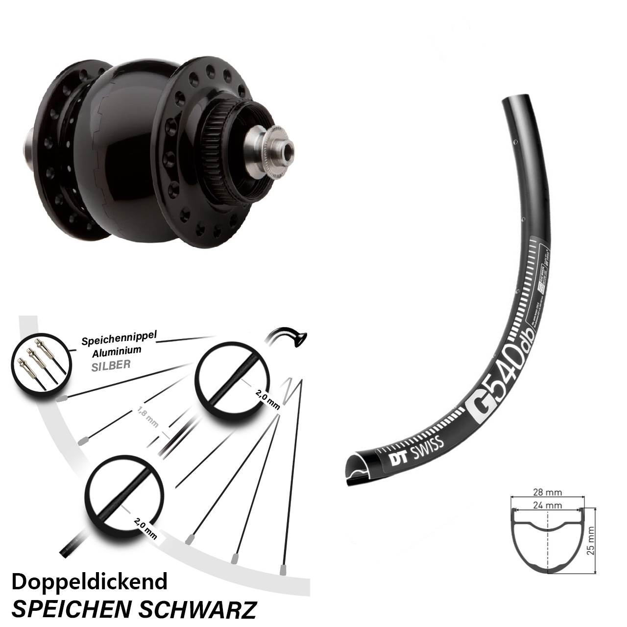 Nabendynamo-Vorderrad Centerlock 27,5 Zoll DT Swiss G 540 SON delux QR