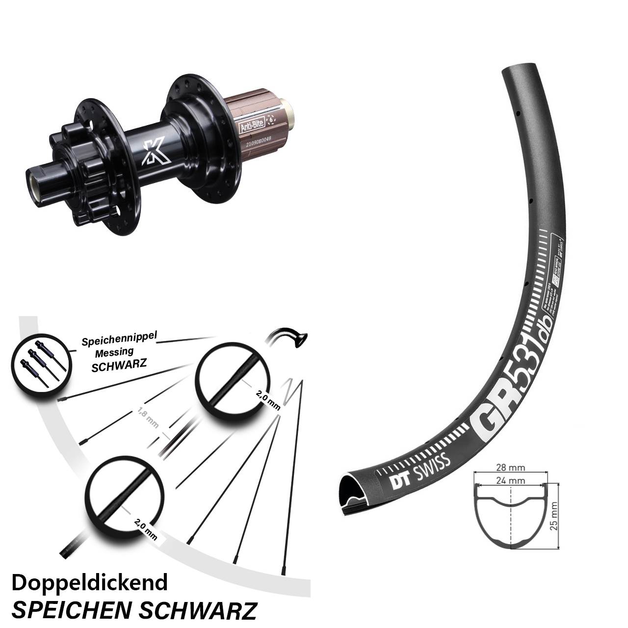 27,5 Zoll DT Swiss GR 531 Hinterrad KX-M 8-12 fach 12x142