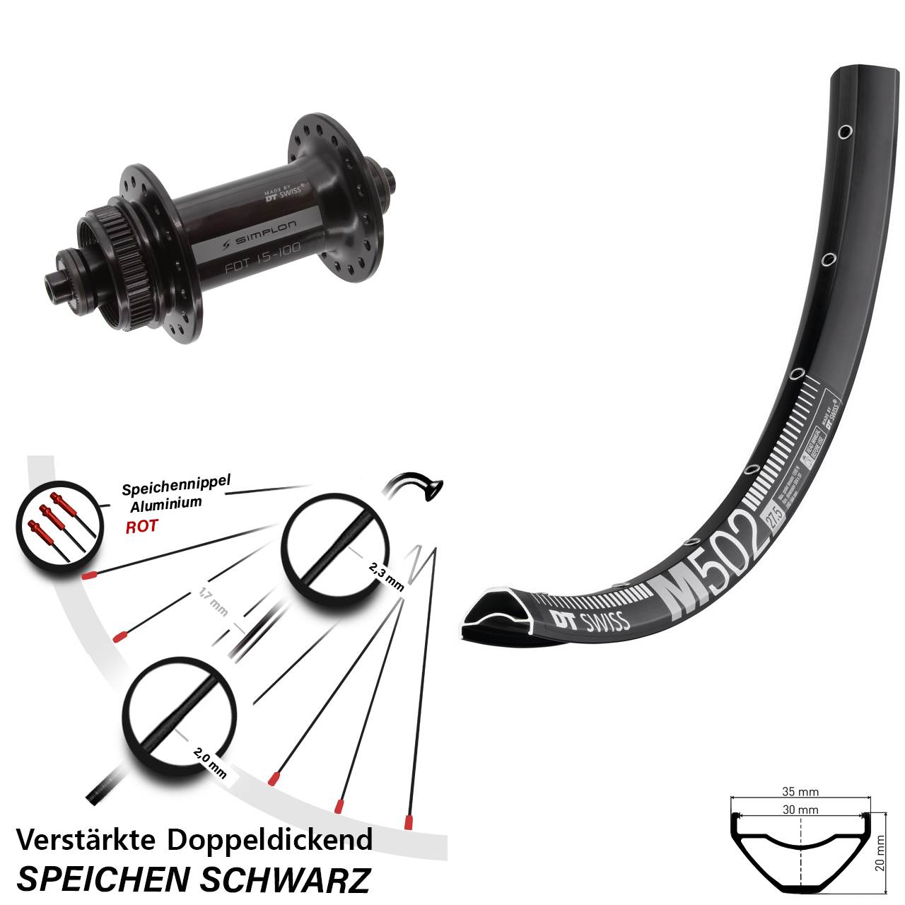 Disc Laufrad für Schnellspanner 29 Zoll DT Swiss M 502-370
