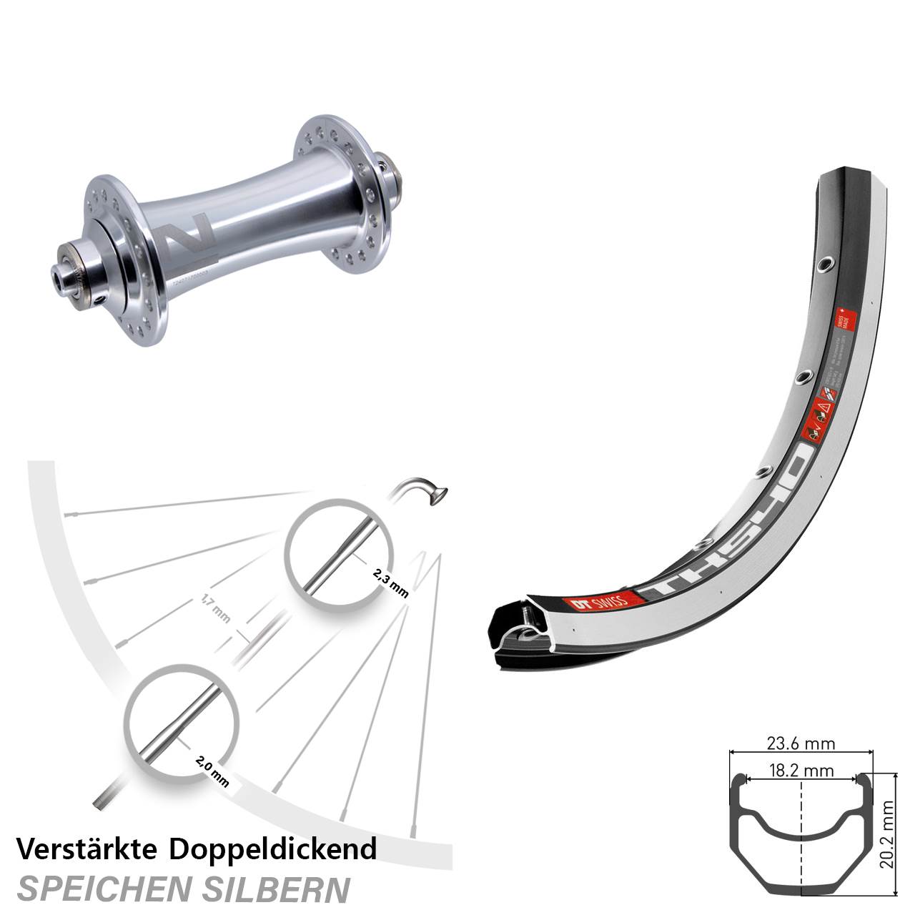 Vorderrad 28 Zoll DT Swiss TK 540 Novatec A141SB silbern