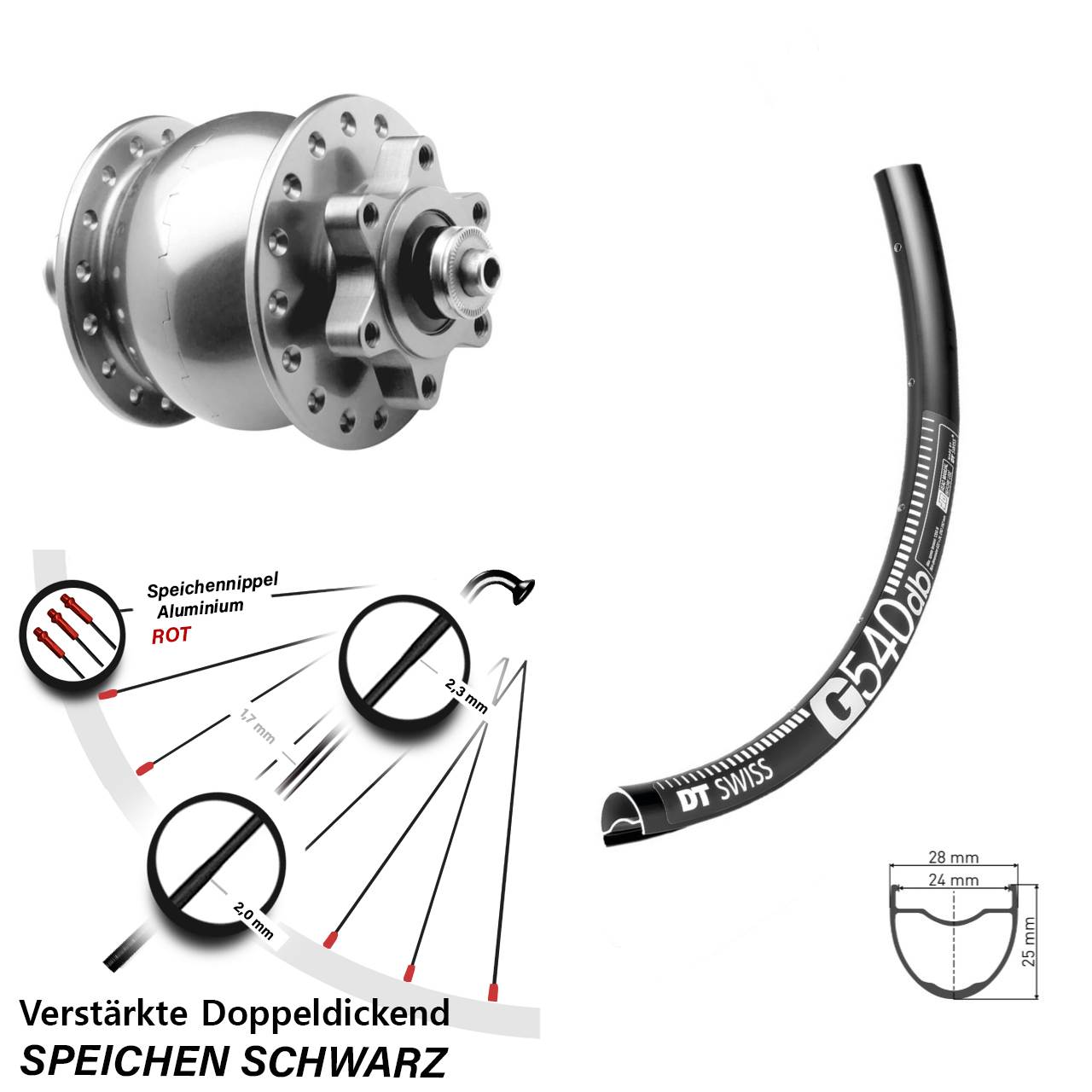 DT Swiss G 540 SON 28-29 Zoll silbern Disc Nabendynamolaufrad QR