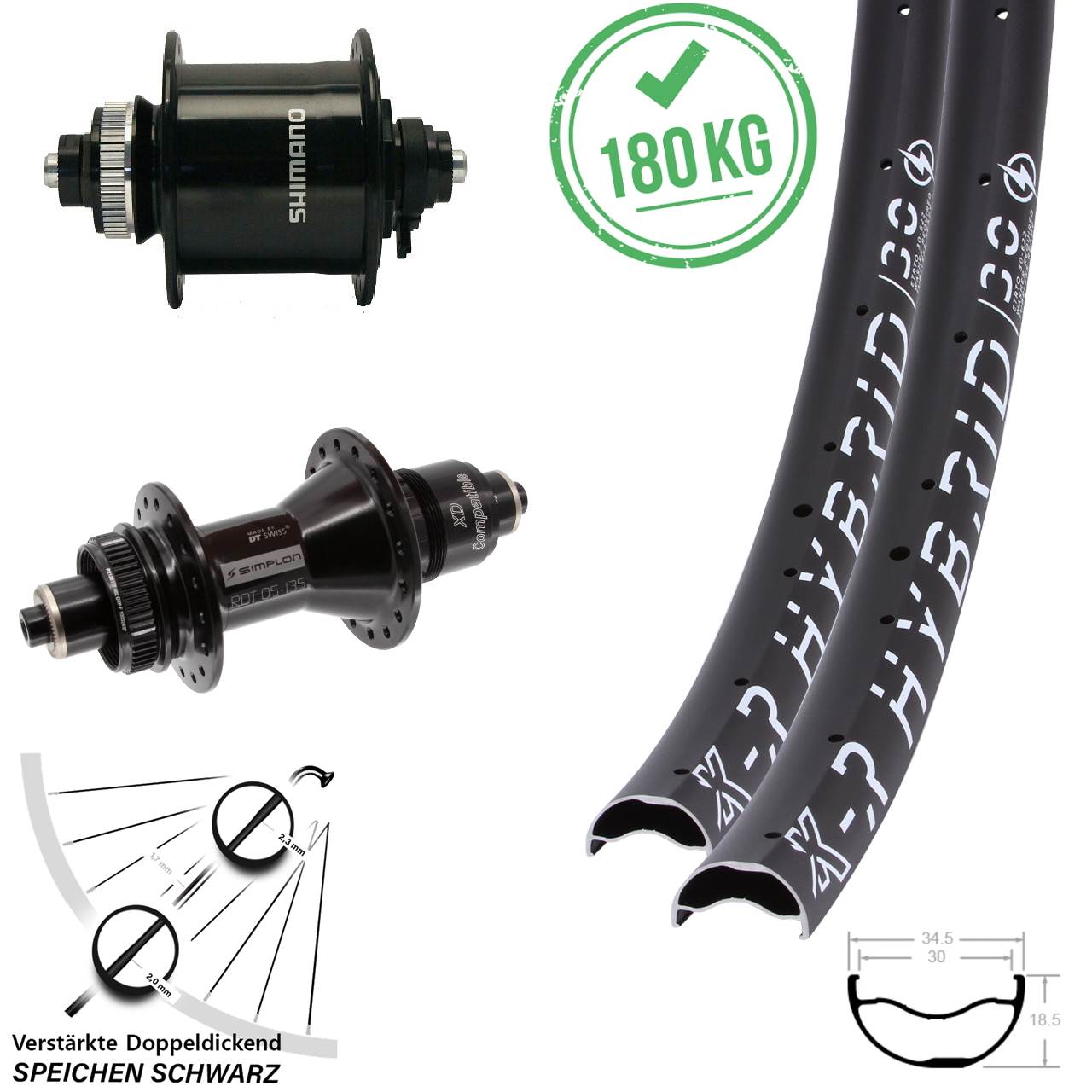 KX-R Hybrid 30 DT Swiss 370 Shimano DH-UR700 29 Zoll Centerlock Laufradsatz QR SRAM XD