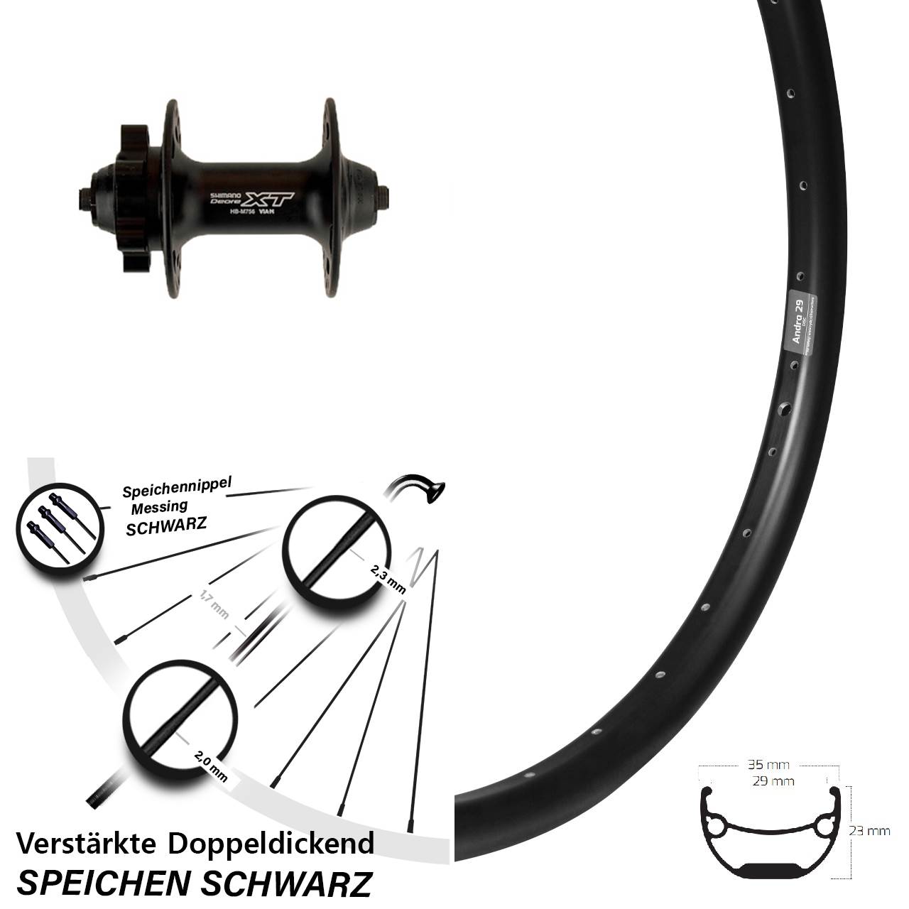 Ryde Andra 29 Zoll Vorderrad Shimano Deore XT HB-M756 6-Loch QR