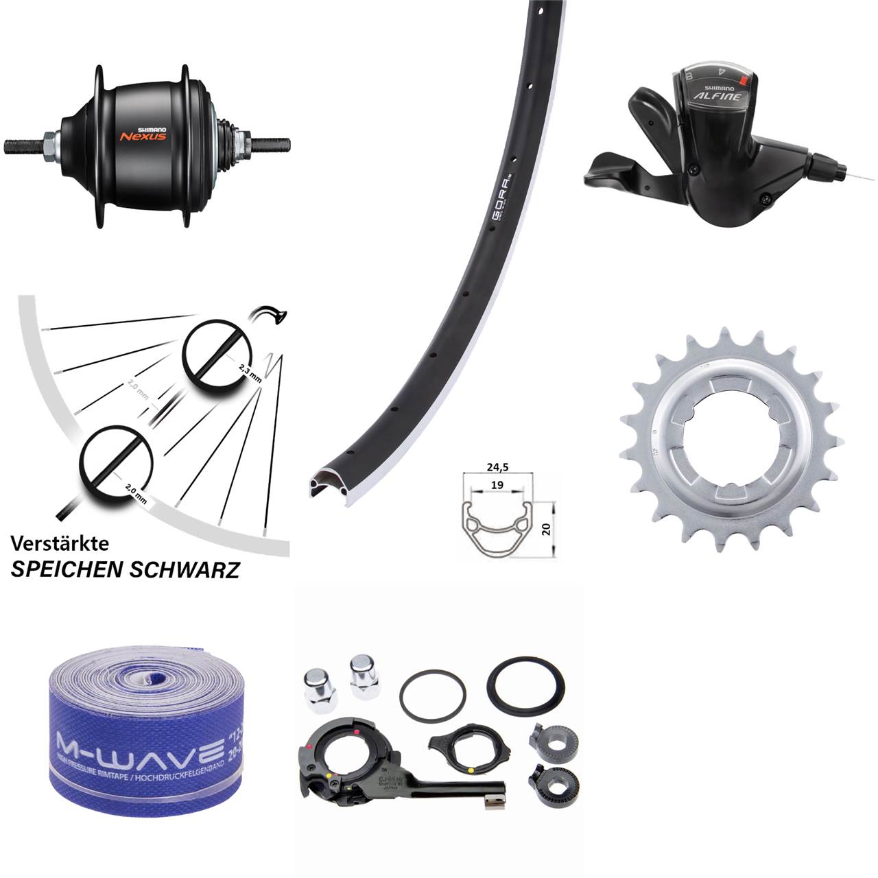 26 Zoll Hinterrad Shimano Nexus 8 Gang Freilauf Gora 19 schwarz