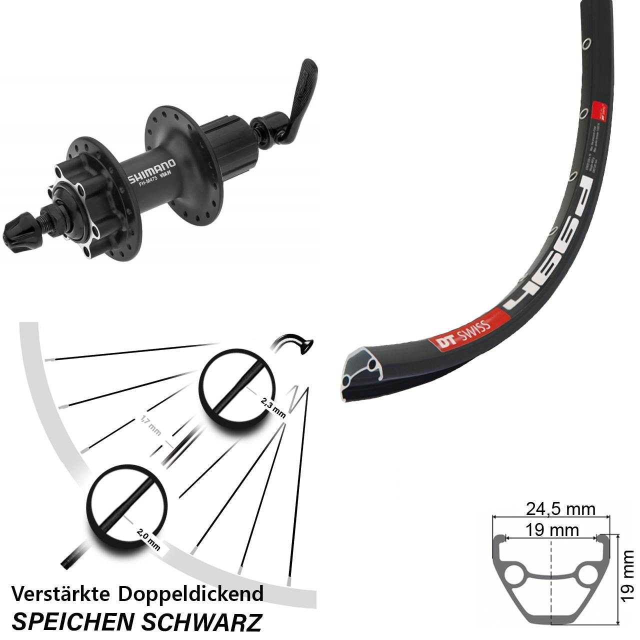 28 Zoll DT Swiss 466 Shimano Alivio 6-Loch Hinterrad QR 8-11 fach HG