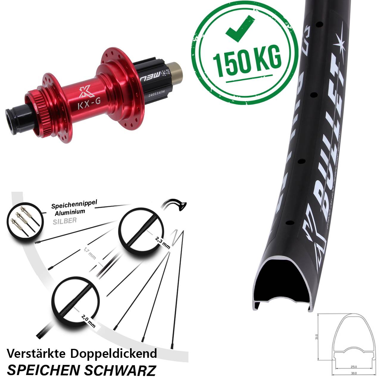 Centerlock Hinterrad 12x142 29 Zoll KX-G Bullet rot Campa N3W