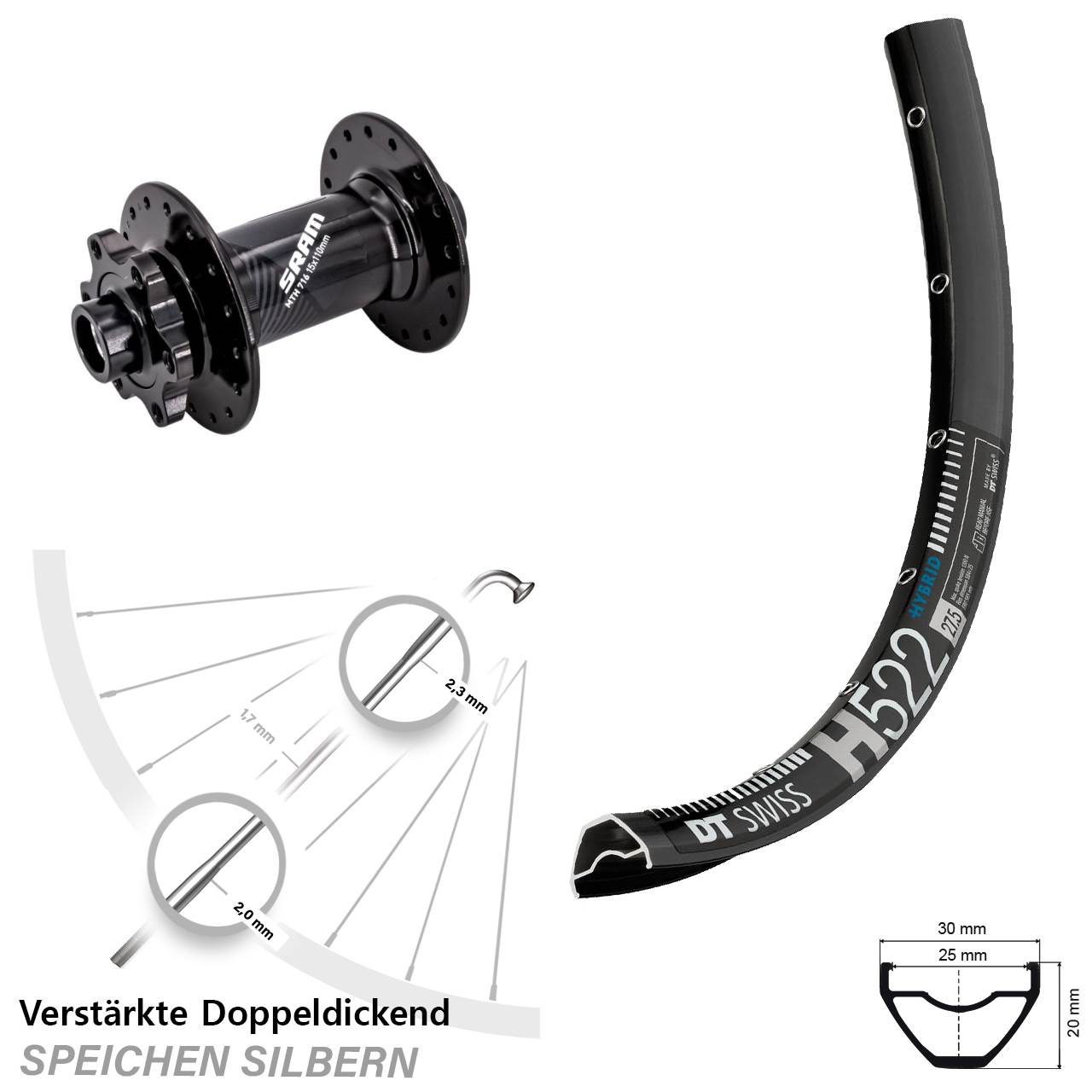 Boost Vorderrad 6-Loch 15x110 29 Zoll DT Swiss H 522 Sram 716