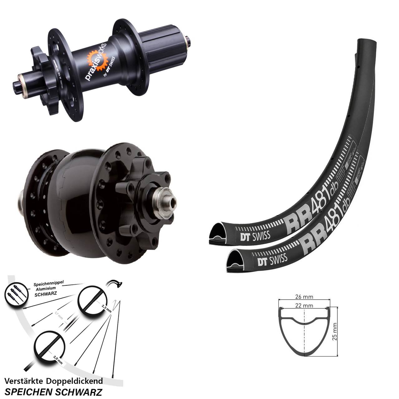DT Swiss RR481-350 6-Loch 5x135 HG SON 28 Zoll Disc Laufradsatz QR 8-11 fach