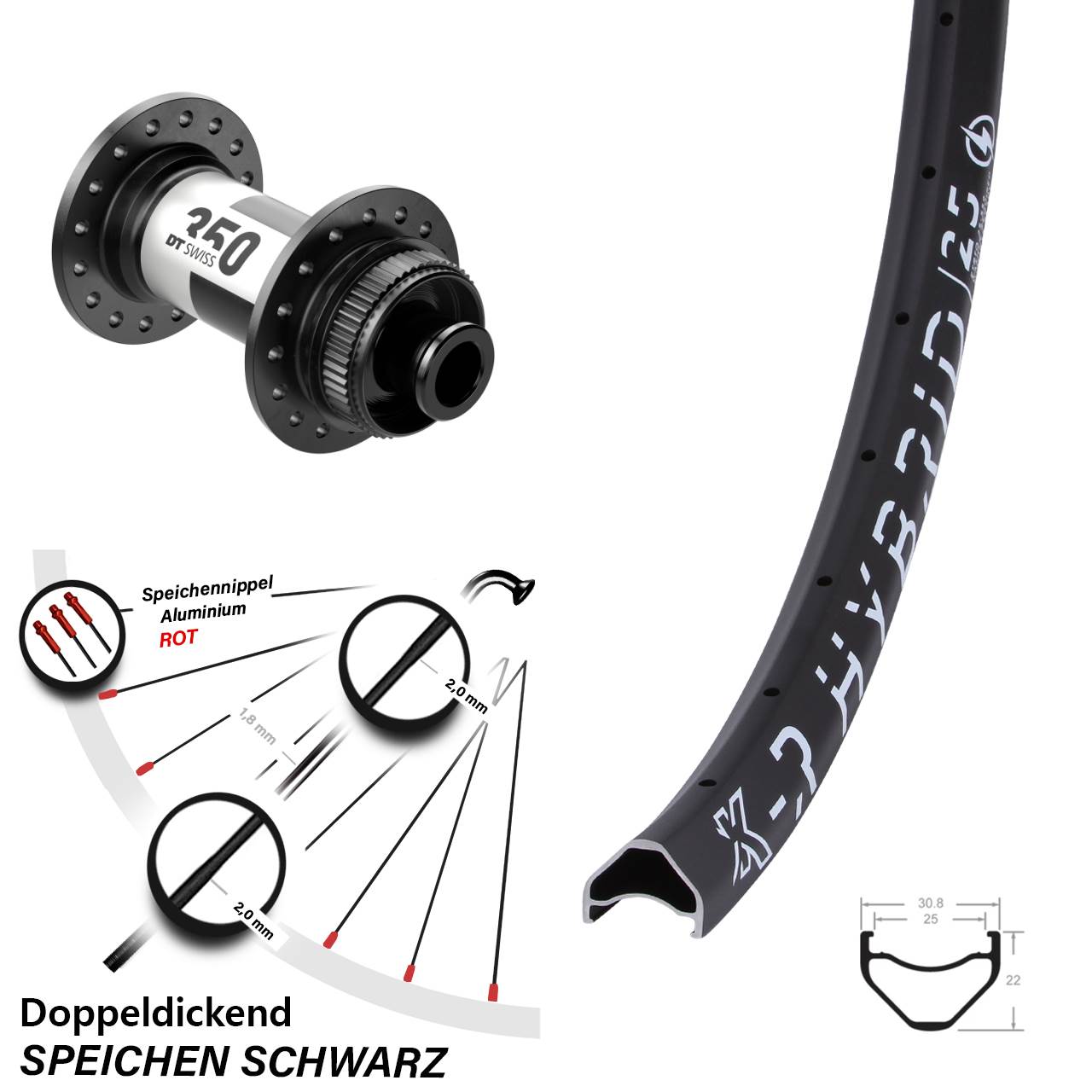 Vorderrad Centerlock 29 Zoll KX-R Hybrid 25 DT Swiss 350 12x100