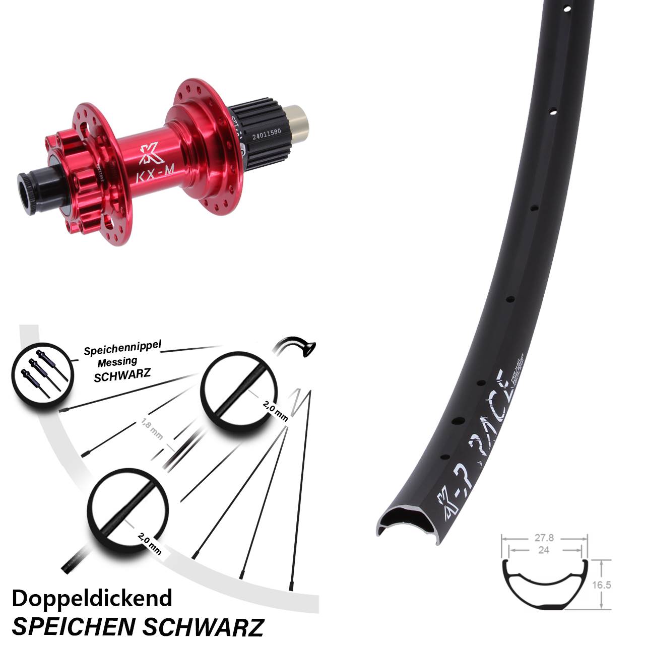 Disc Laufrad KX-MR Race 29 Zoll rot Shimano Micro Spline 12x142