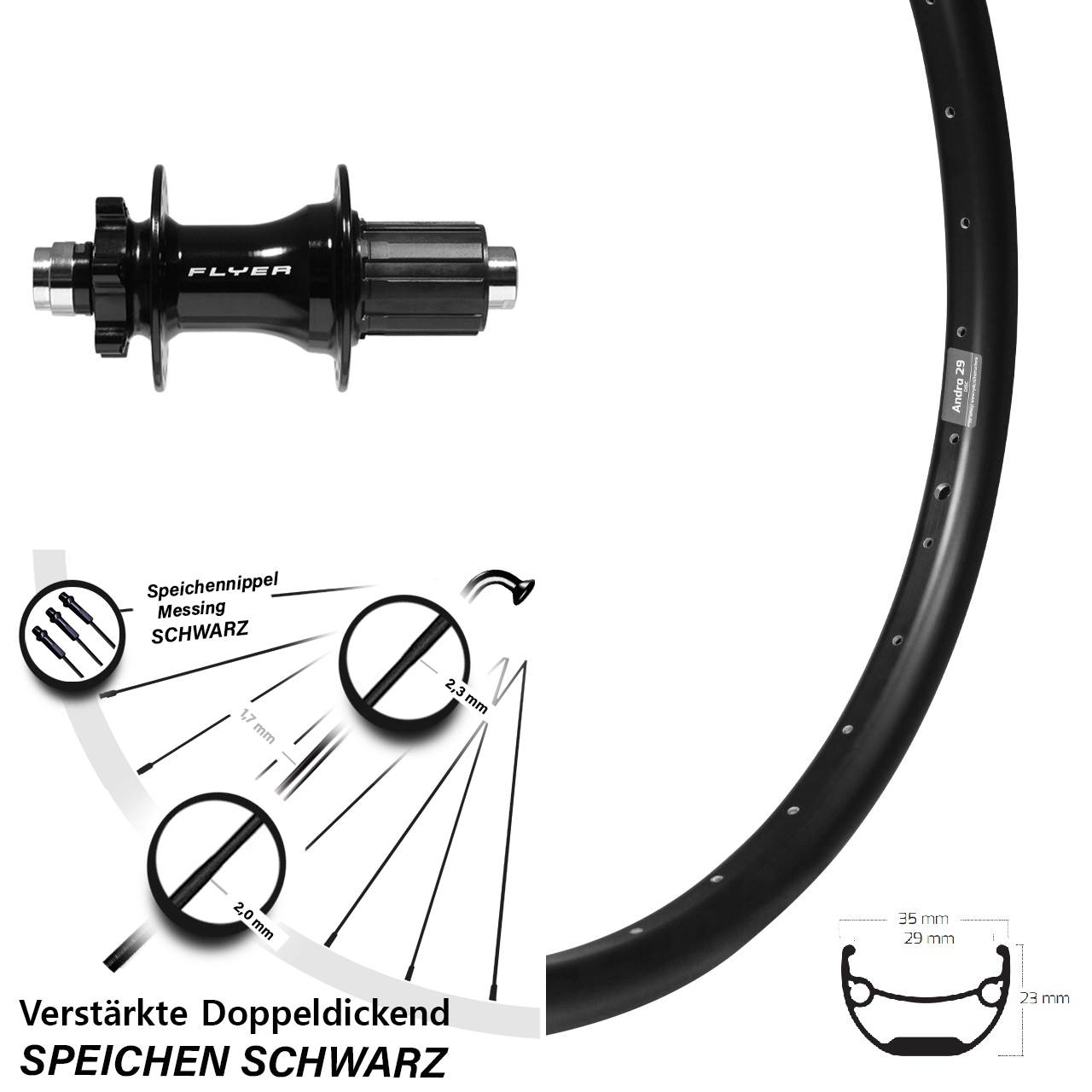 Ryde Andra 29 Formula DHT-142 schwarz Zoll 6-Loch Hinterrad 12x142 8-11 fach HG