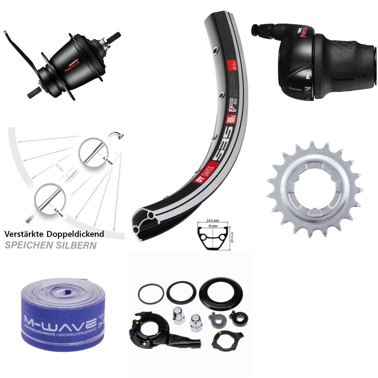 28 Zoll DT Swiss 535 Hinterrad Shimano SG-C3001 7 Gang Rücktritt Nexus