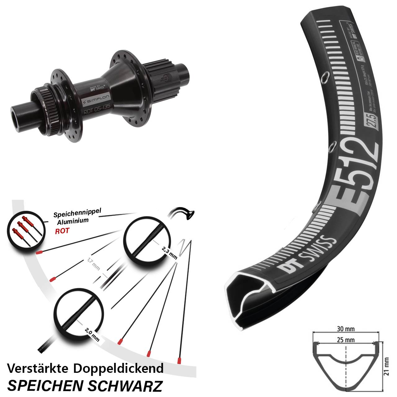 DT Swiss E 512 DT Swiss 370 Hybrid 27,5 Zoll Disc Laufrad 12x142 Shimano Micro Spline