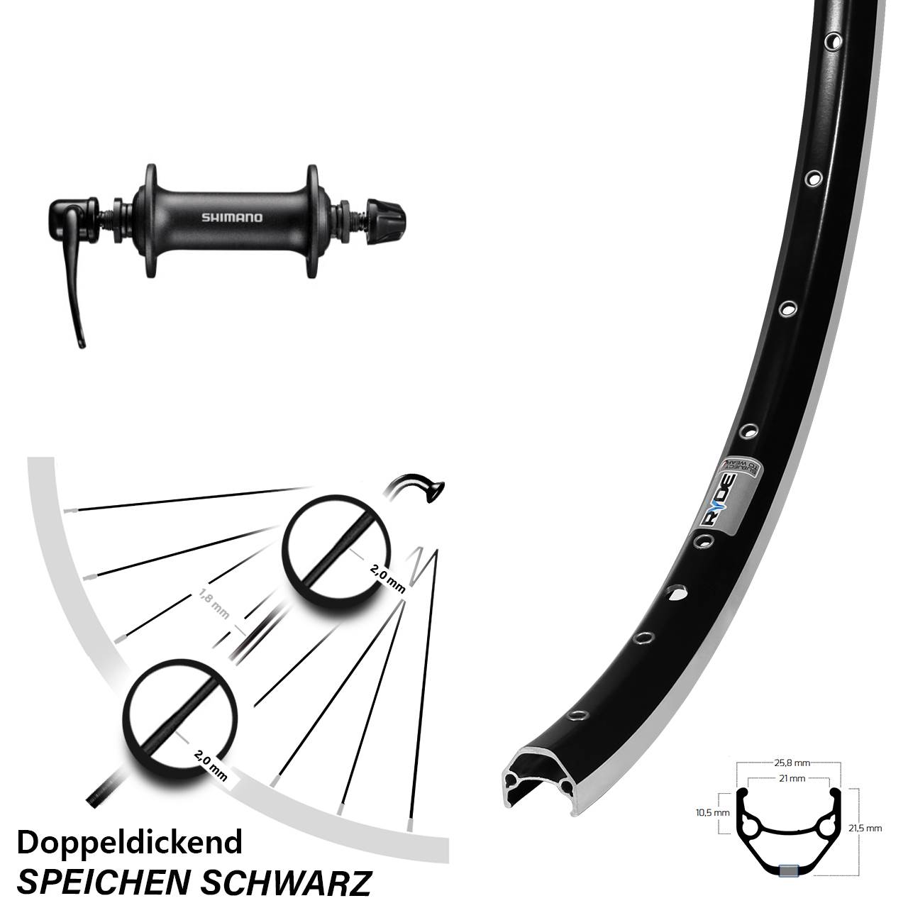 Laufrad für Schnellspanner 26 Zoll Ryde ZAC 421 Shimano T3000
