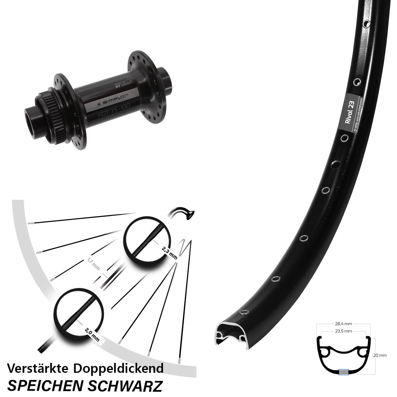 Centerlock Vorderrad 15x100 27,5 Zoll Ryde Rival 23 DT Swiss 370