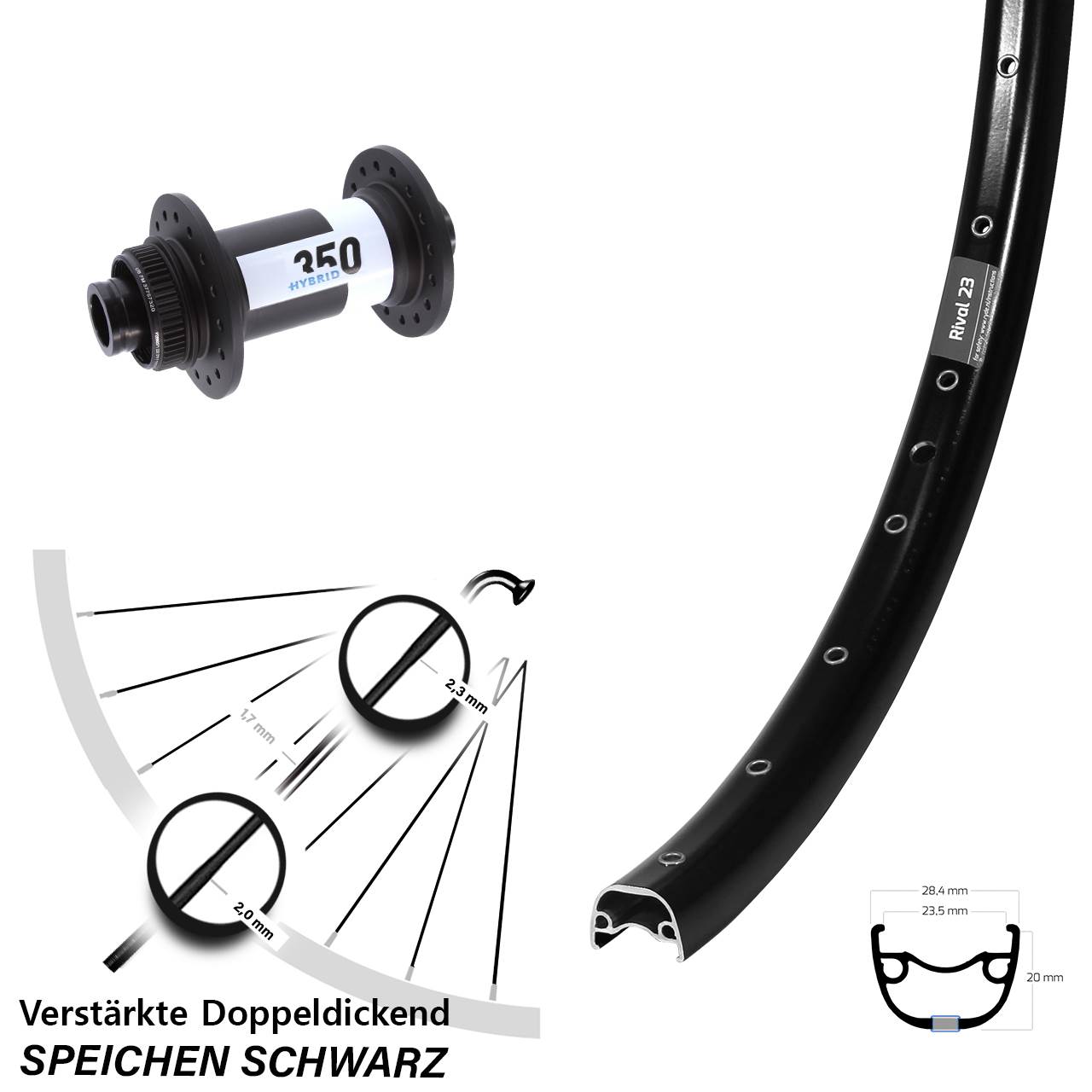 Boost Vorderrad Centerlock 15x110 27,5 Zoll Ryde Rival 23 DT Swiss Hybrid 350