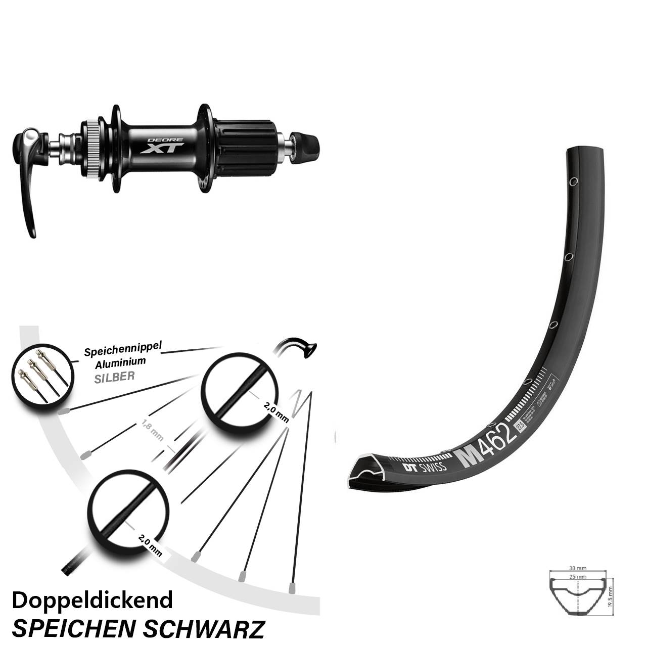 Disc Hinterrad für Schnellspanner 650B DT Swiss M 462 Shimano FH-M8000 8-11 fach