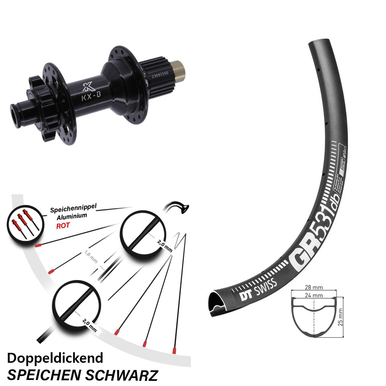 Hinterrad 6-Loch 12x148 650B DT Swiss GR 531 KX-B Micro Spline