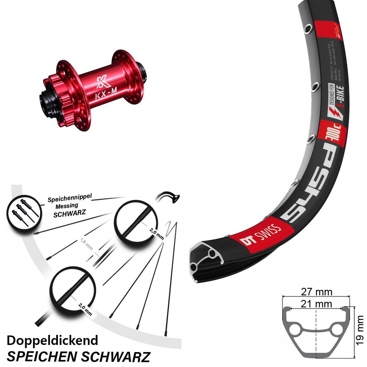 6-Loch Vorderrad 26 Zoll DT Swiss 545 KX-M rot 15x100