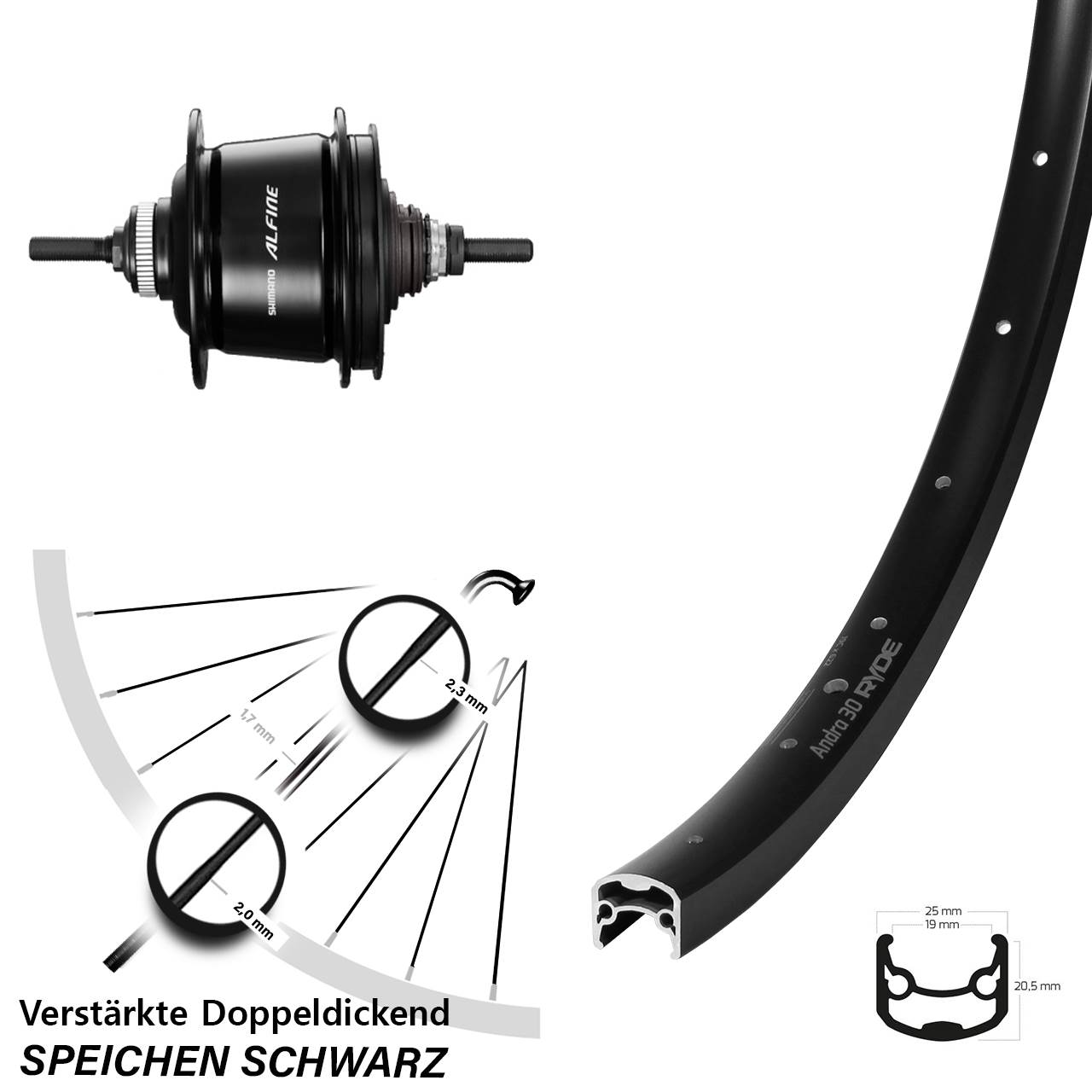 Ryde Andra 30 Disc Hinterrad Shimano Alfine 8-Gang 28 Zoll