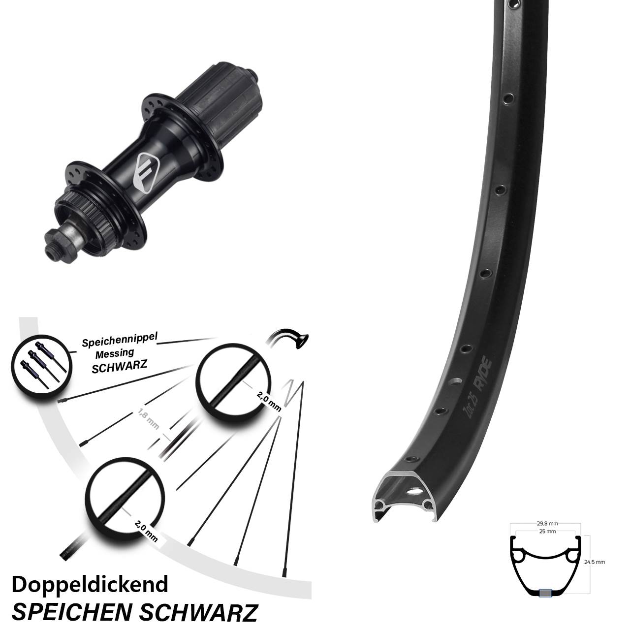 28-29 Zoll Ryde ZAC 25 Formula CL52 Disc Laufrad QR 8-11 fach HG