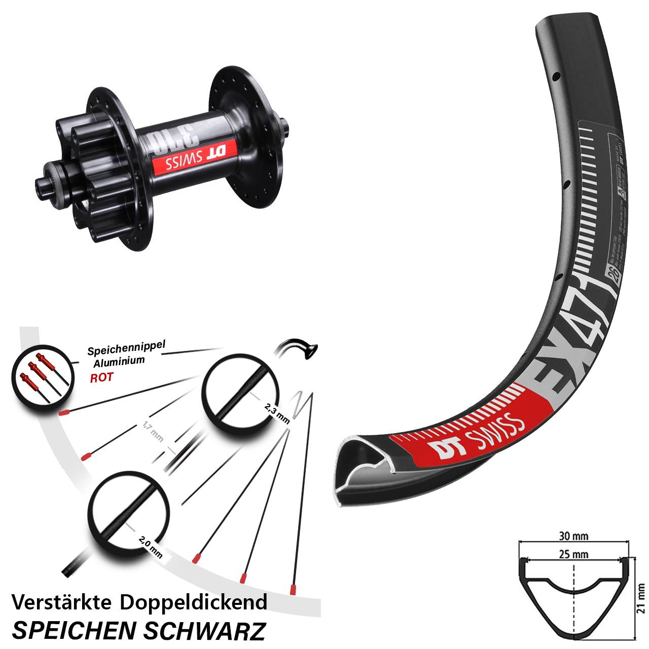29 Zoll DT Swiss EX 471 DT Swiss 370 Vorderrad 6-Loch für Schnellspanner