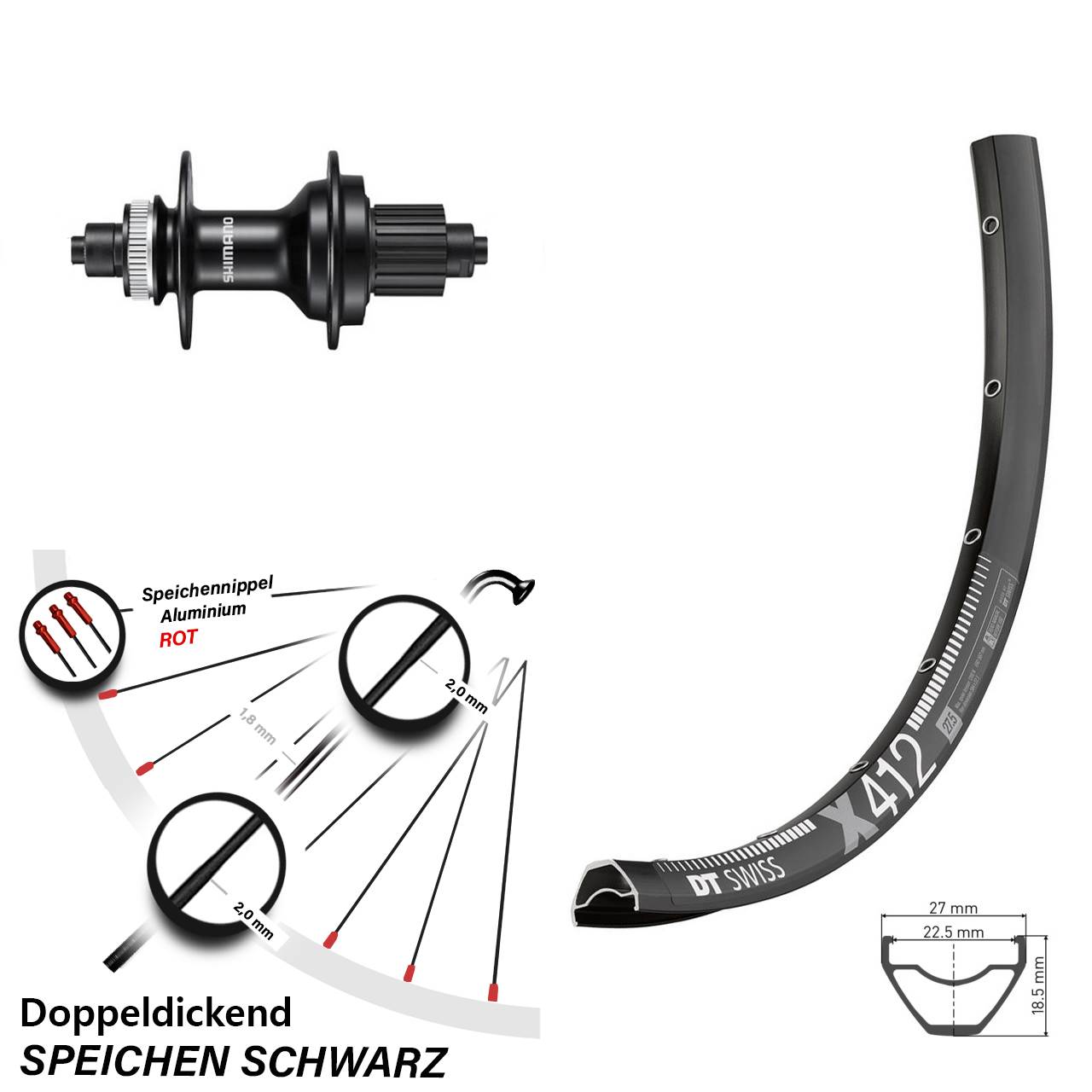 DT Swiss X 412 Shimano FH-MT500 29 Zoll Hinterrad QR Micro Spline